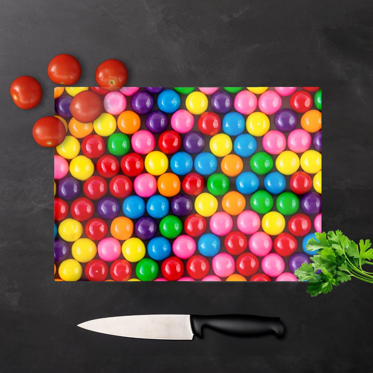 Brightly Colored Gum Balls Glass Chopping Board