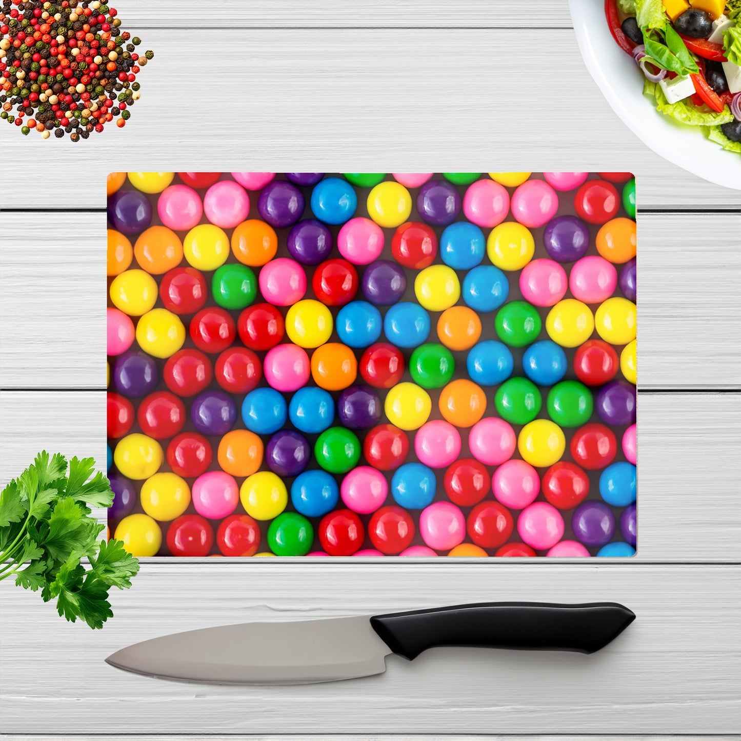 Brightly Colored Gum Balls Glass Chopping Board