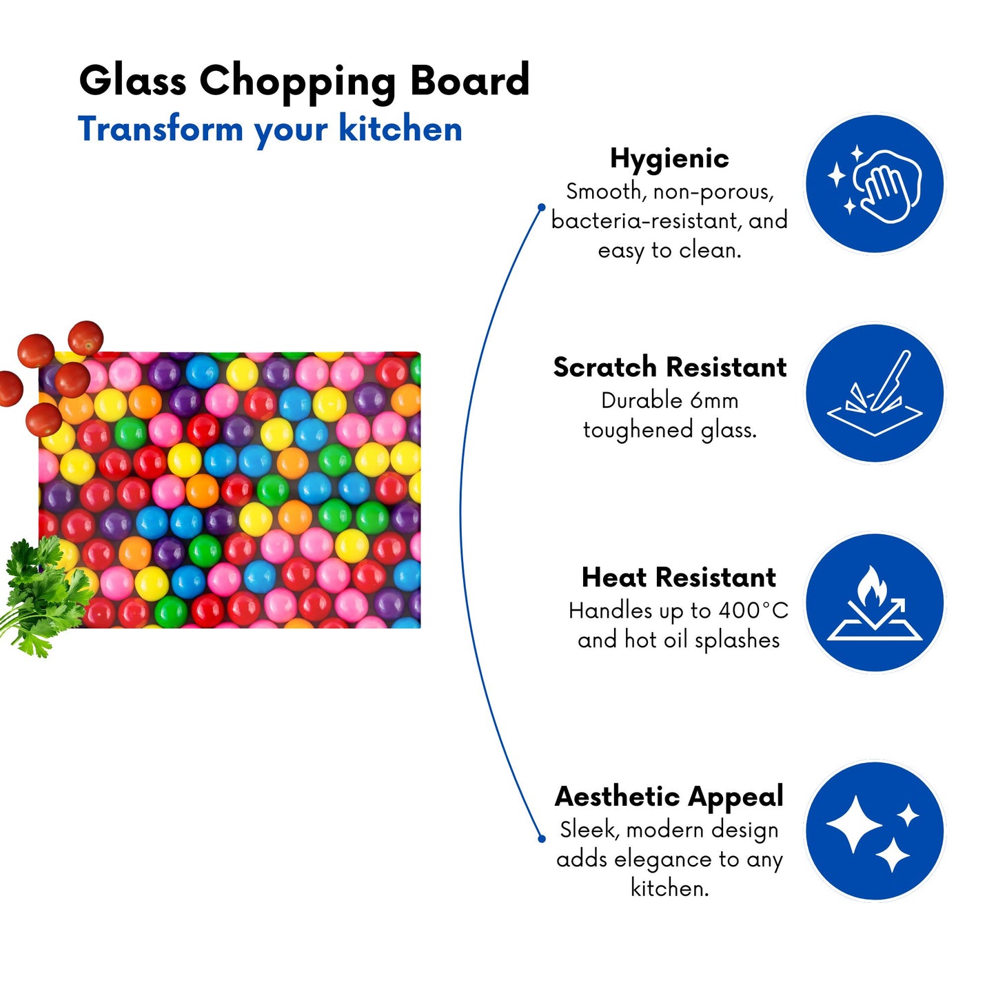 Brightly Colored Gum Balls Glass Chopping Board
