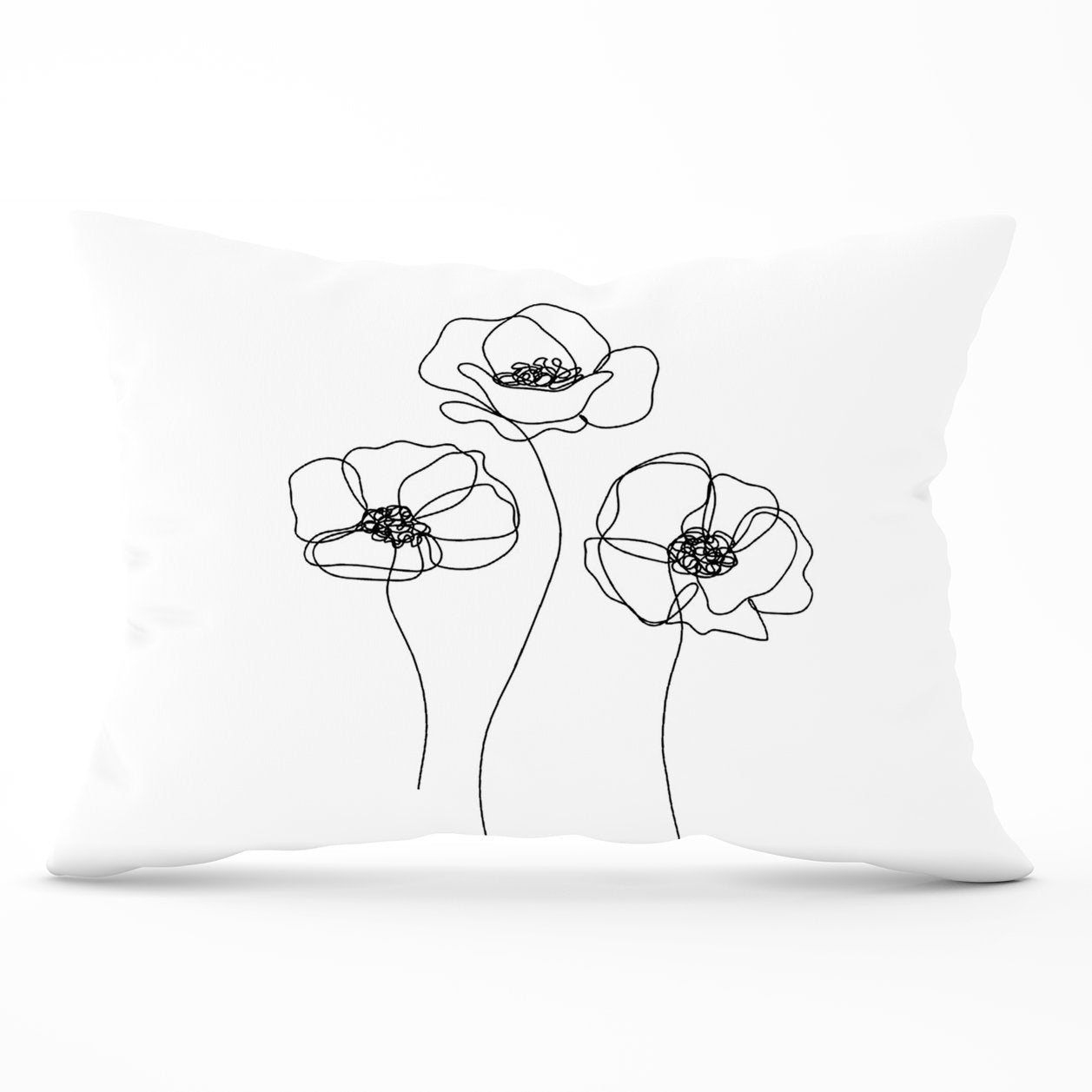 Monochrome Line Drawn Poppies Cushions