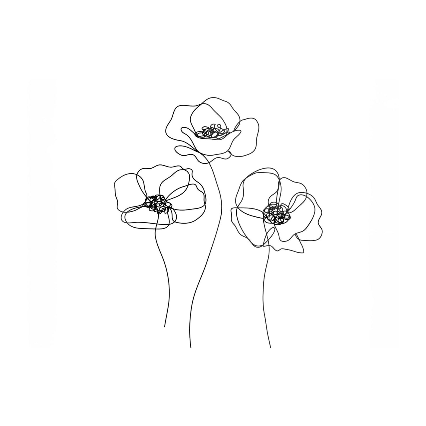 Monochrome Line Drawn Poppies Glass Chopping Board