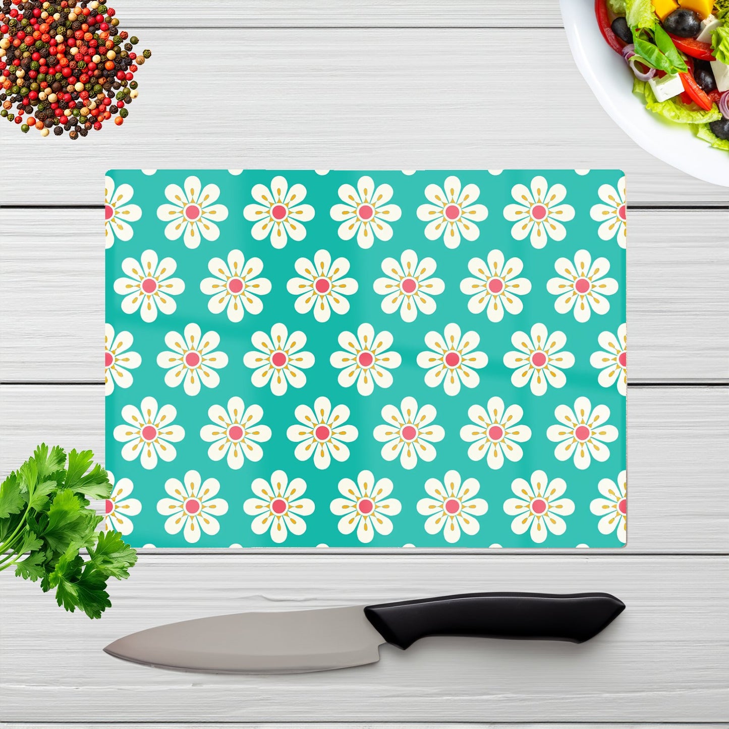 Daisy Pattern Glass Chopping Board