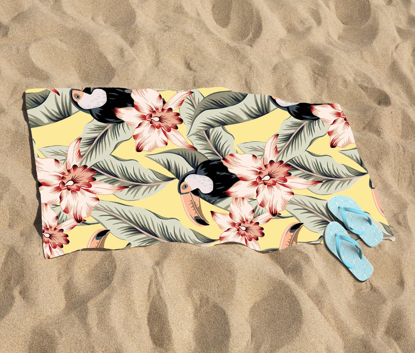 Toucans, Orchids And Palm Leaves Beach Towel