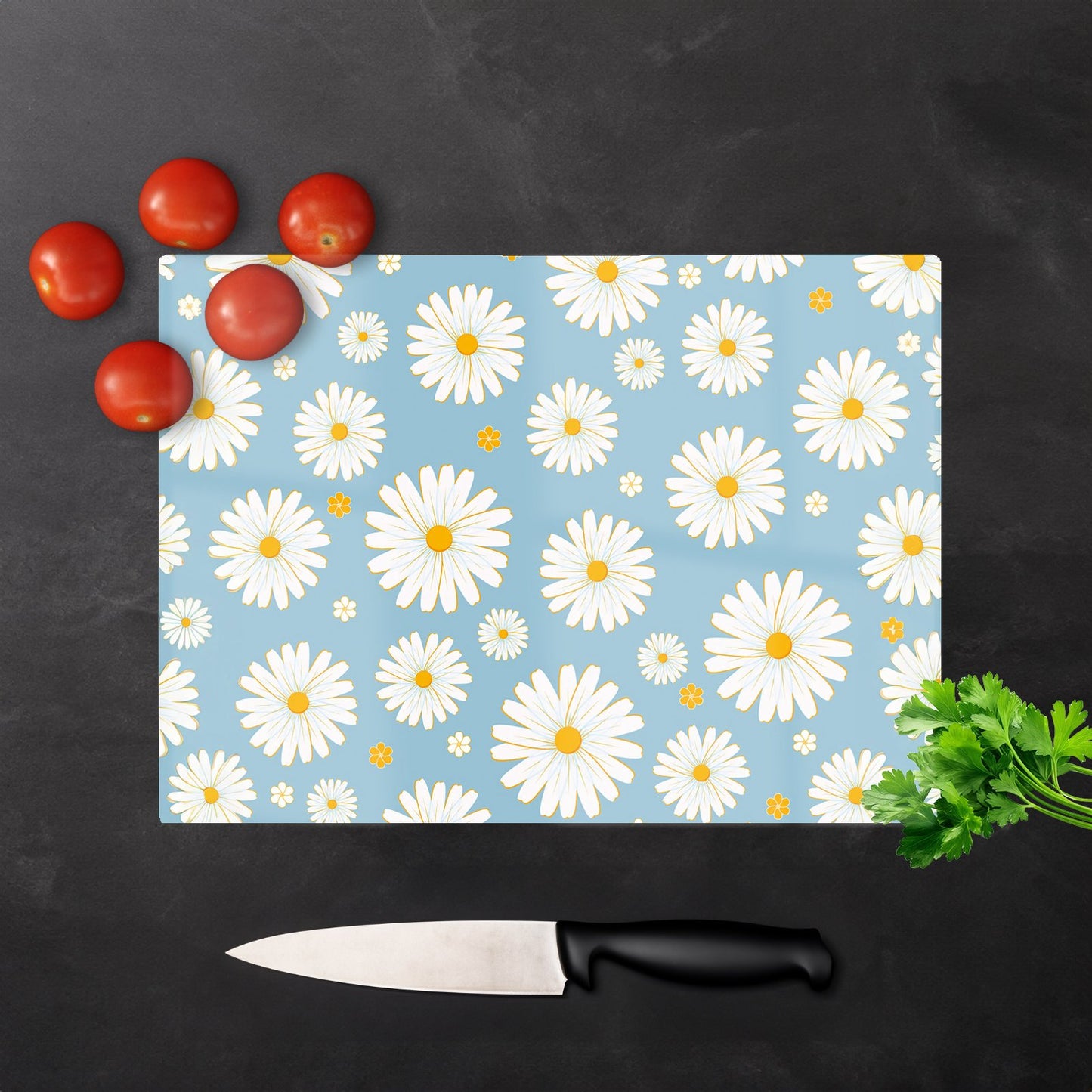 Summer Daisy Pattern Glass Chopping Board