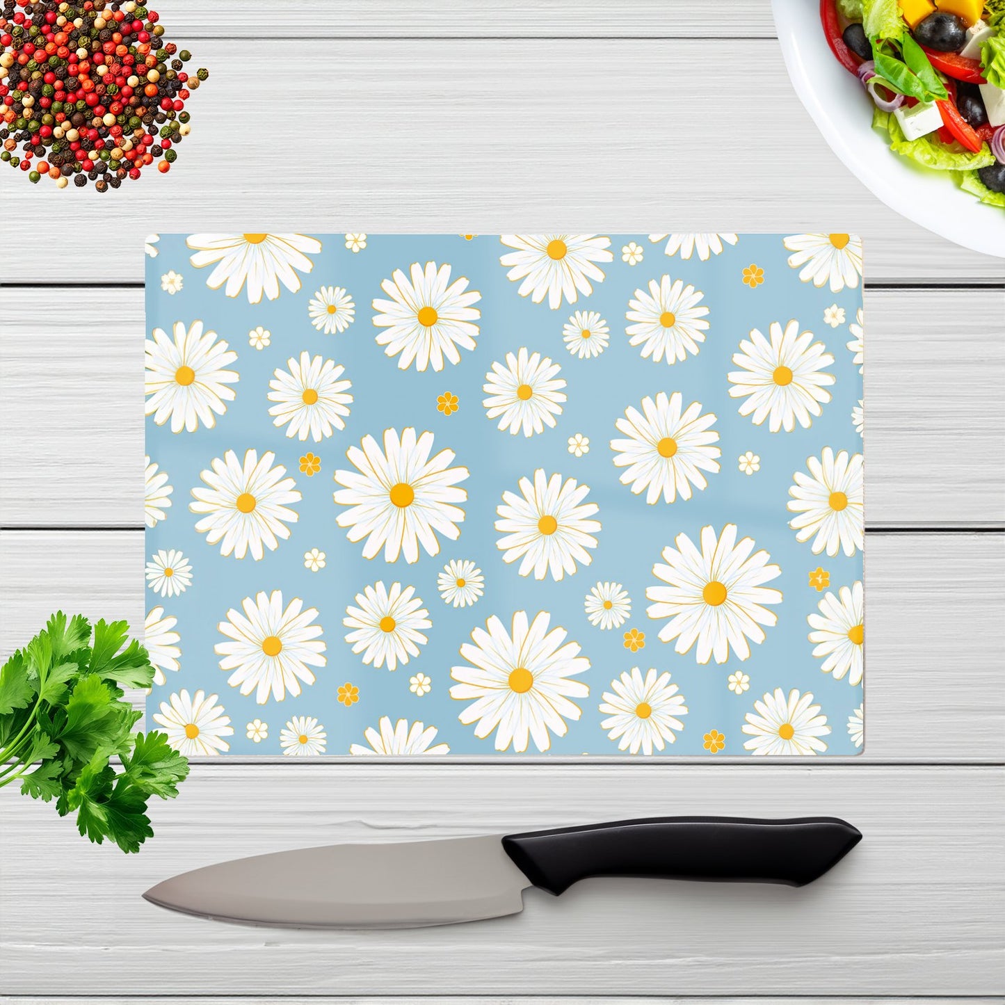 Summer Daisy Pattern Glass Chopping Board