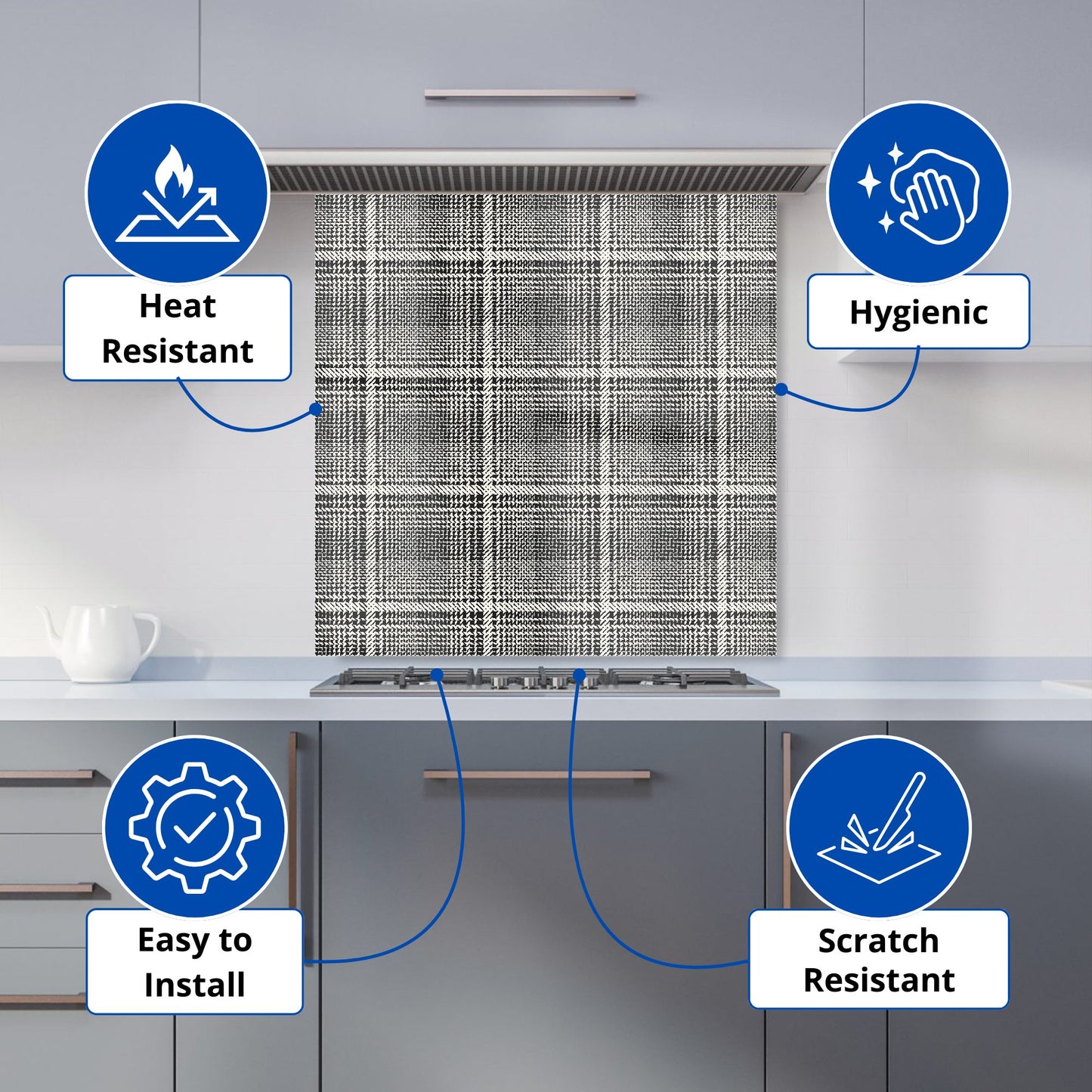 Monochrome Textured Checked Pattern Kitchen Splashback
