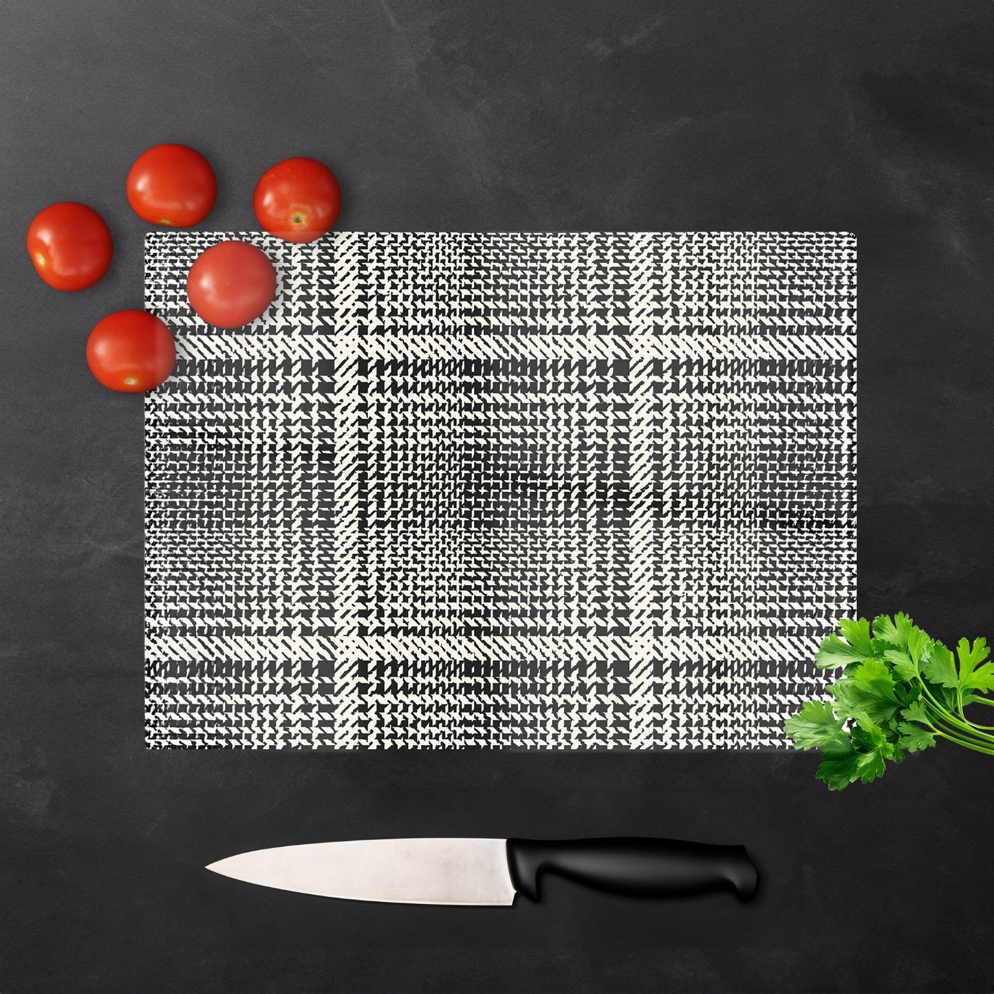 Monochrome Textured Checked Pattern Glass Chopping Board