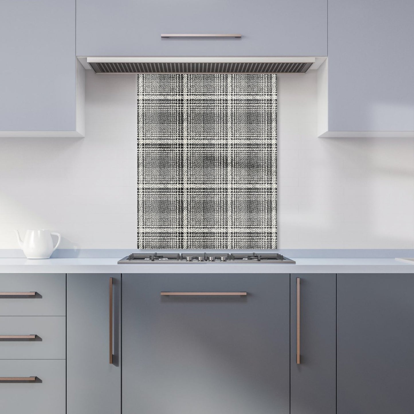 Monochrome Textured Checked Pattern Kitchen Splashback