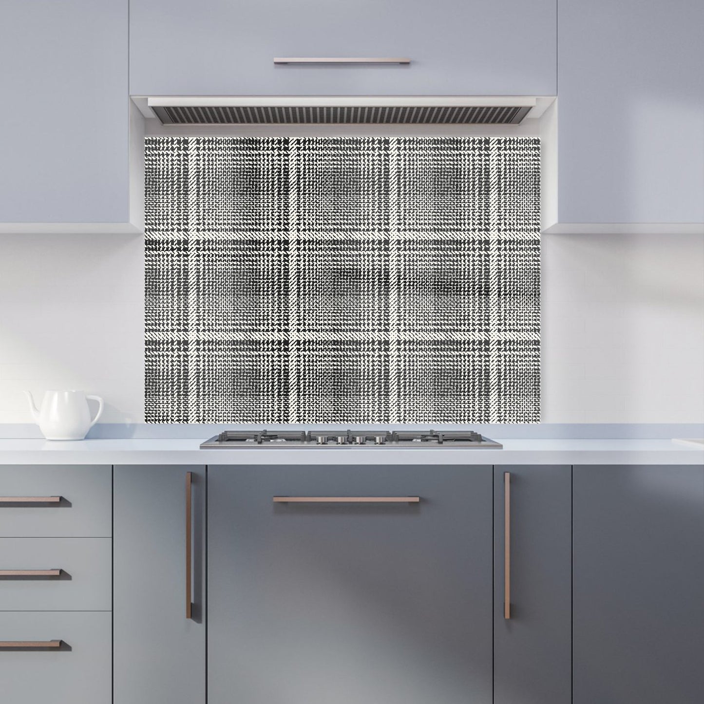 Monochrome Textured Checked Pattern Kitchen Splashback