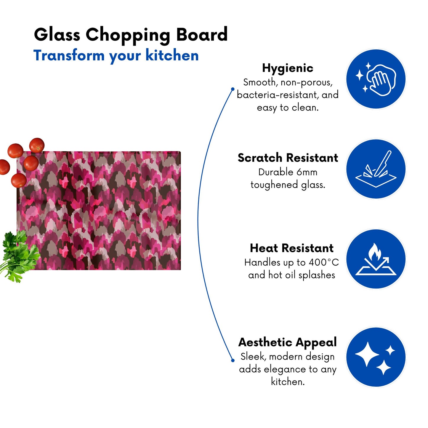 Modern Pink Animal Print Glass Chopping Board