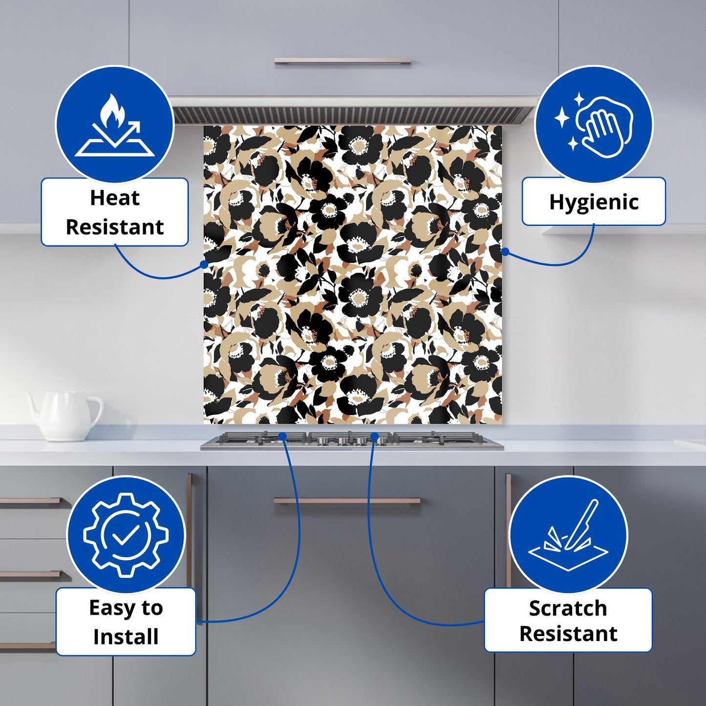 Modern Flower Pattern Kitchen Splashback