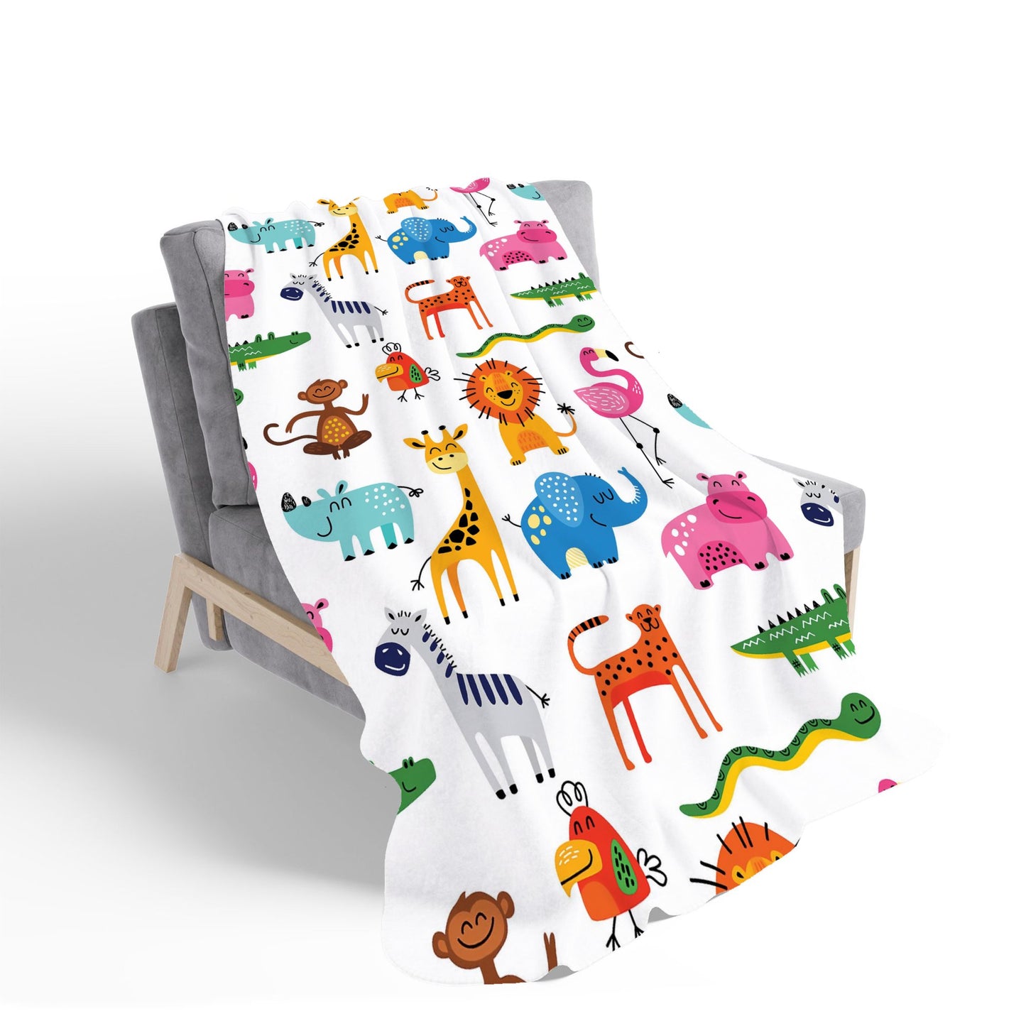 Hand Drawn Cartoon Animals Sherpa Blanket