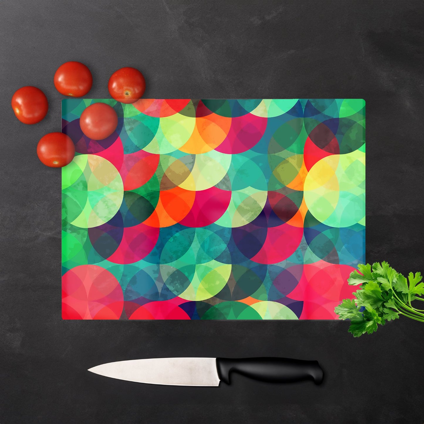 Colourful Grunge Circle Pattern Glass Chopping Board