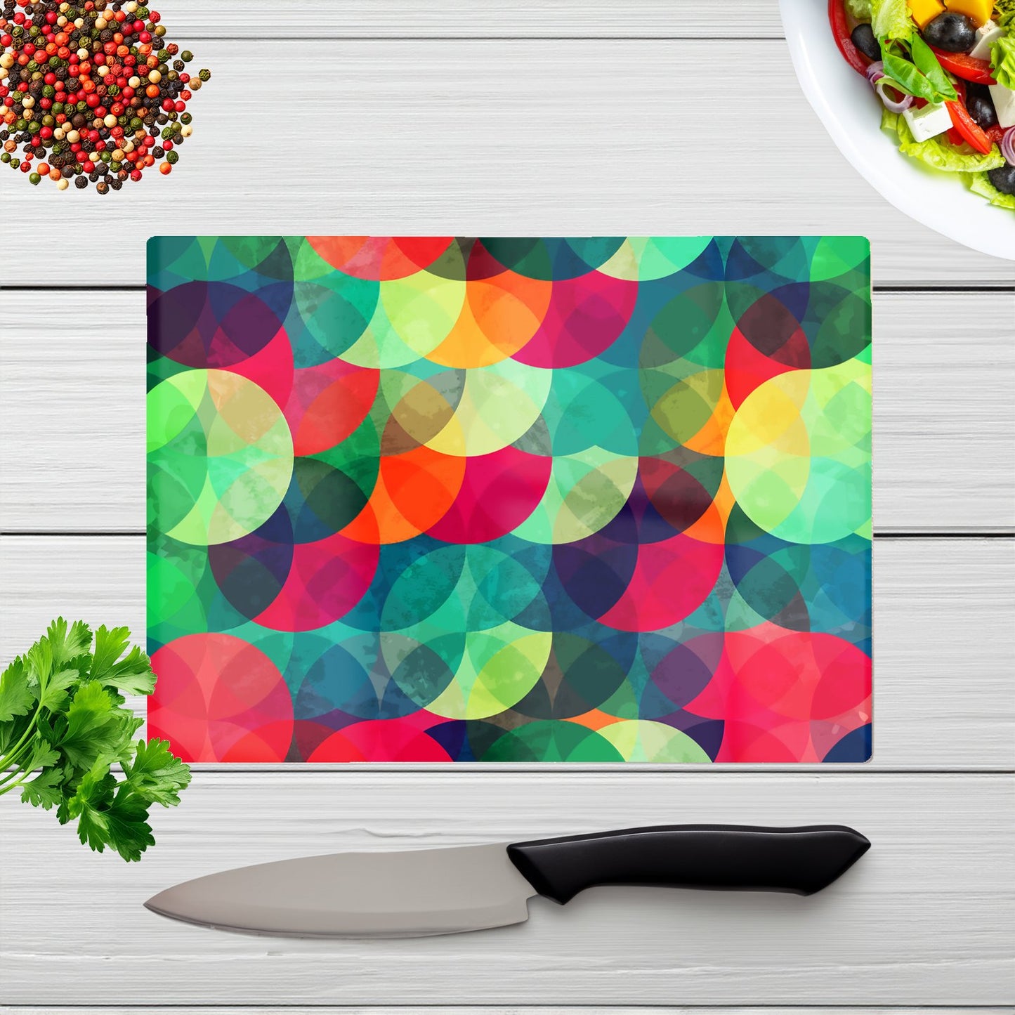 Colourful Grunge Circle Pattern Glass Chopping Board