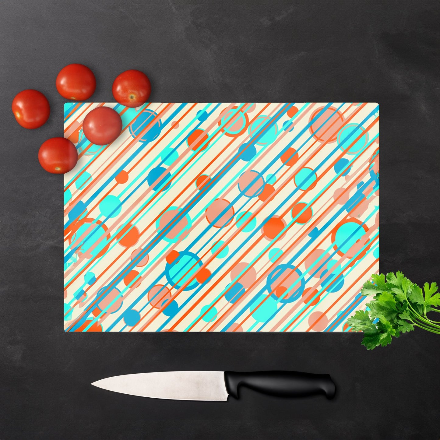Retro Stripes And Circles Glass Chopping Board