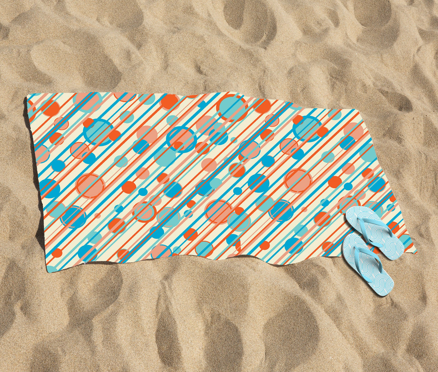 Retro Stripes And Circles Beach Towel
