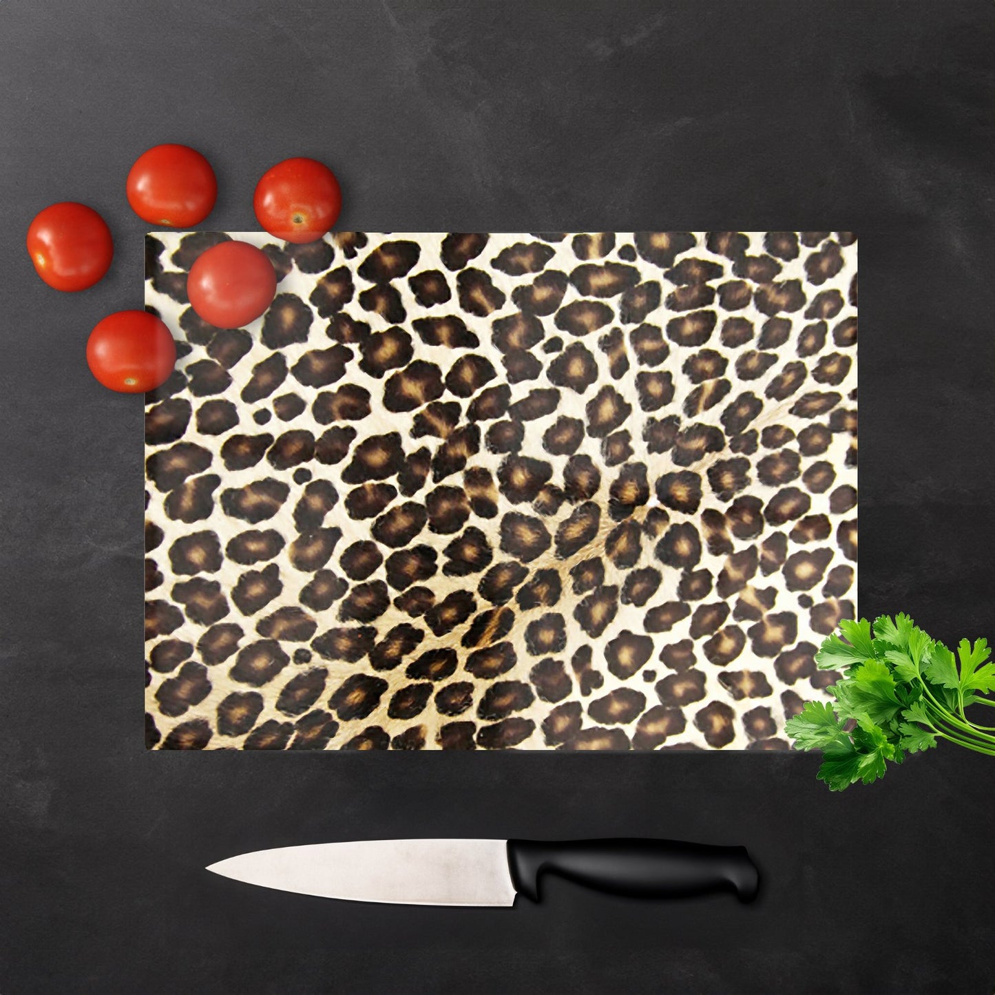 Leopard Hide Print Glass Chopping Board