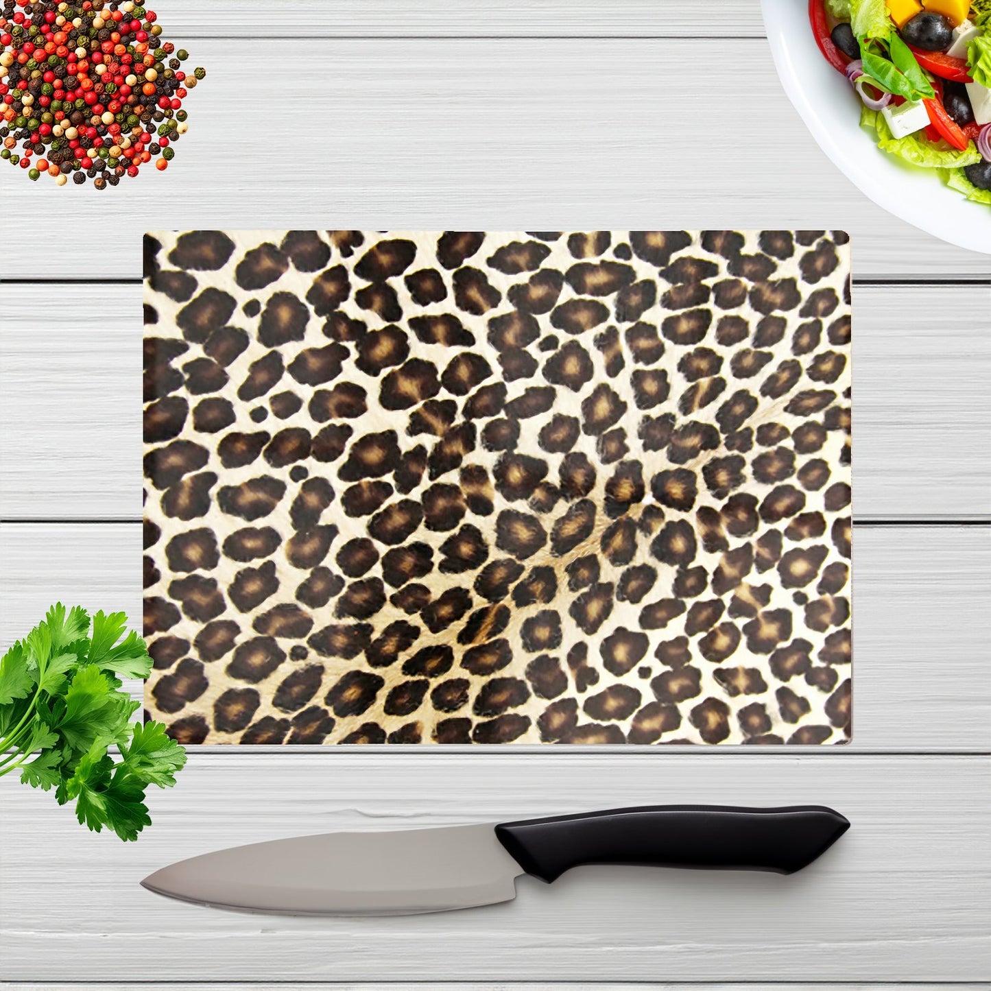 Leopard Hide Print Glass Chopping Board