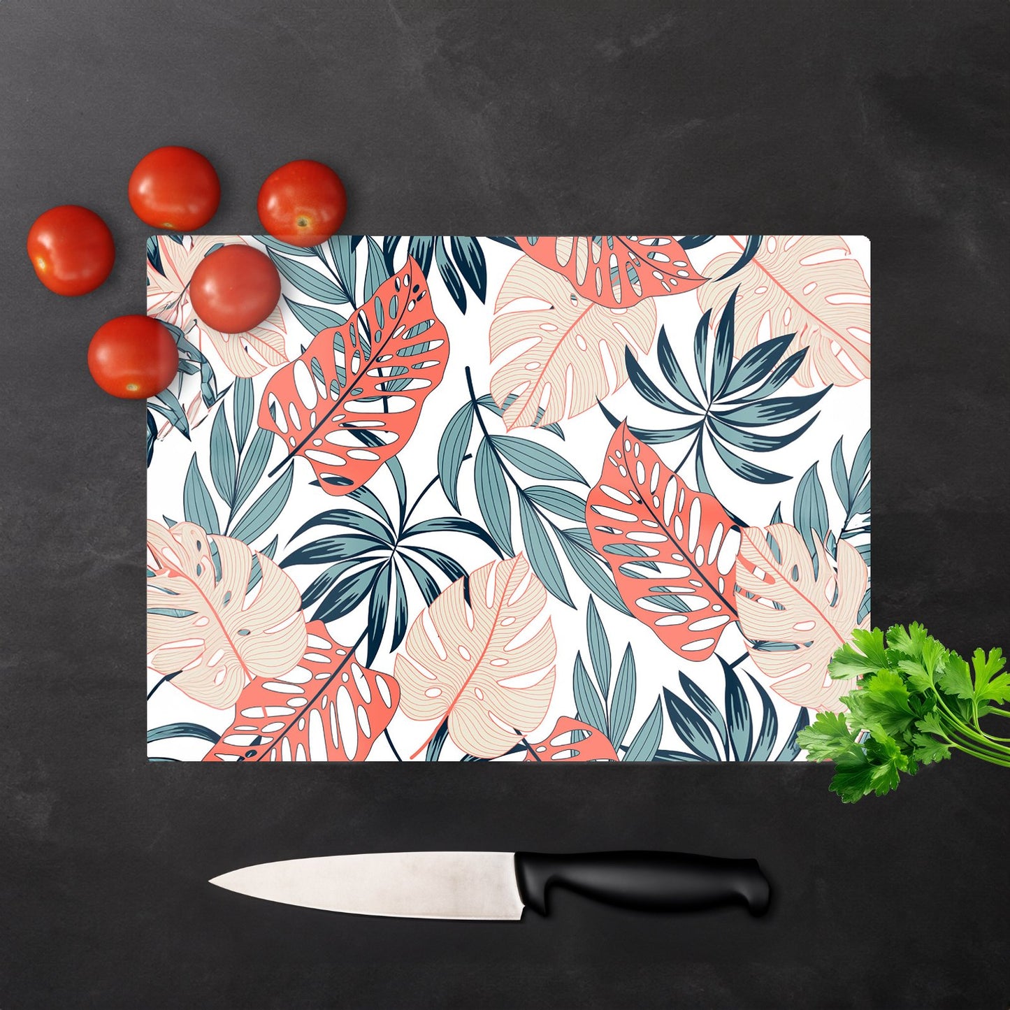Tropical Leaf Pattern Glass Chopping Board