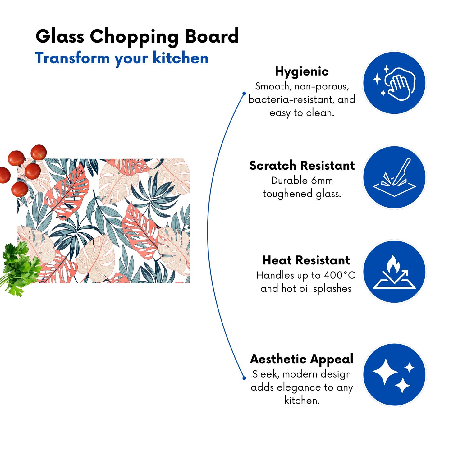 Tropical Leaf Pattern Glass Chopping Board