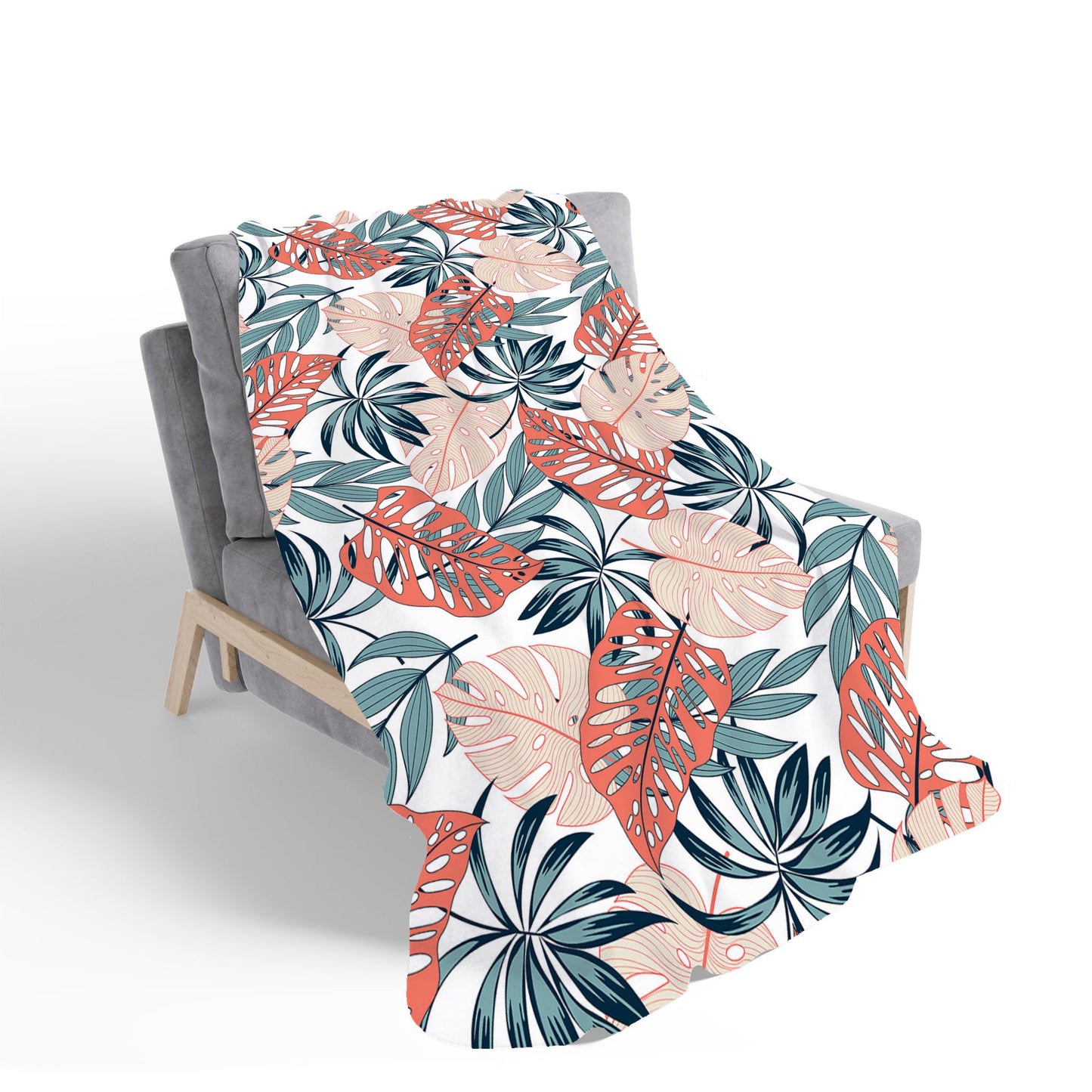 Tropical Leaf Pattern Sherpa Blanket