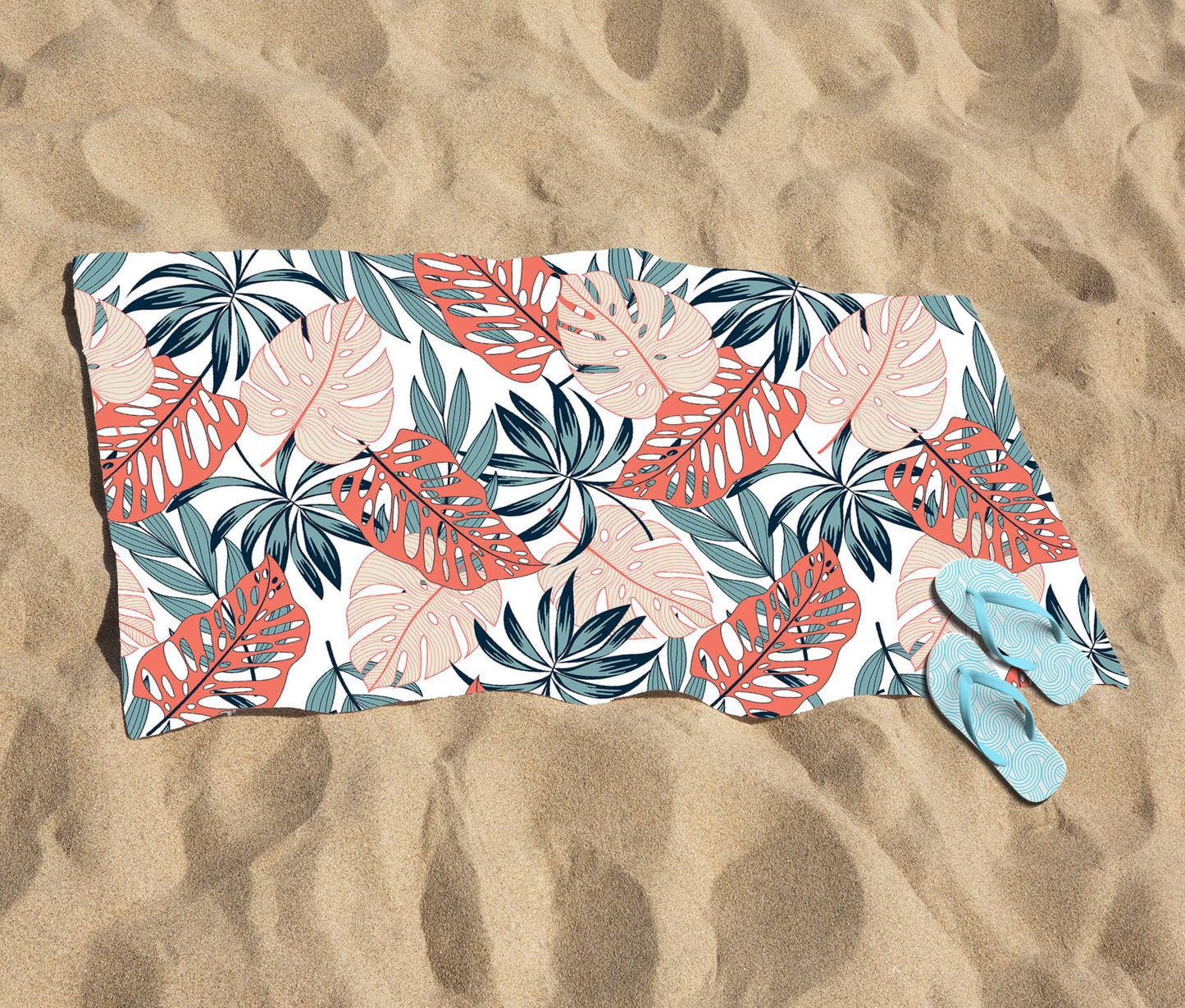 Tropical Leaf Pattern Beach Towel