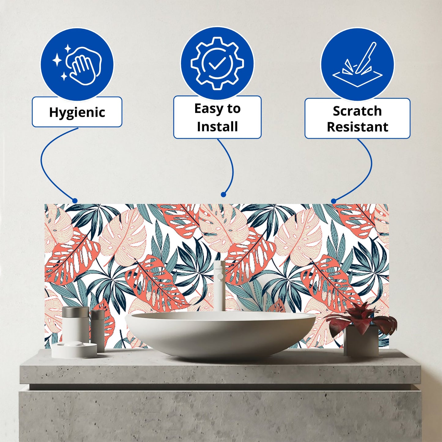 Tropical Leaf Pattern Glass Bathroom Splashback