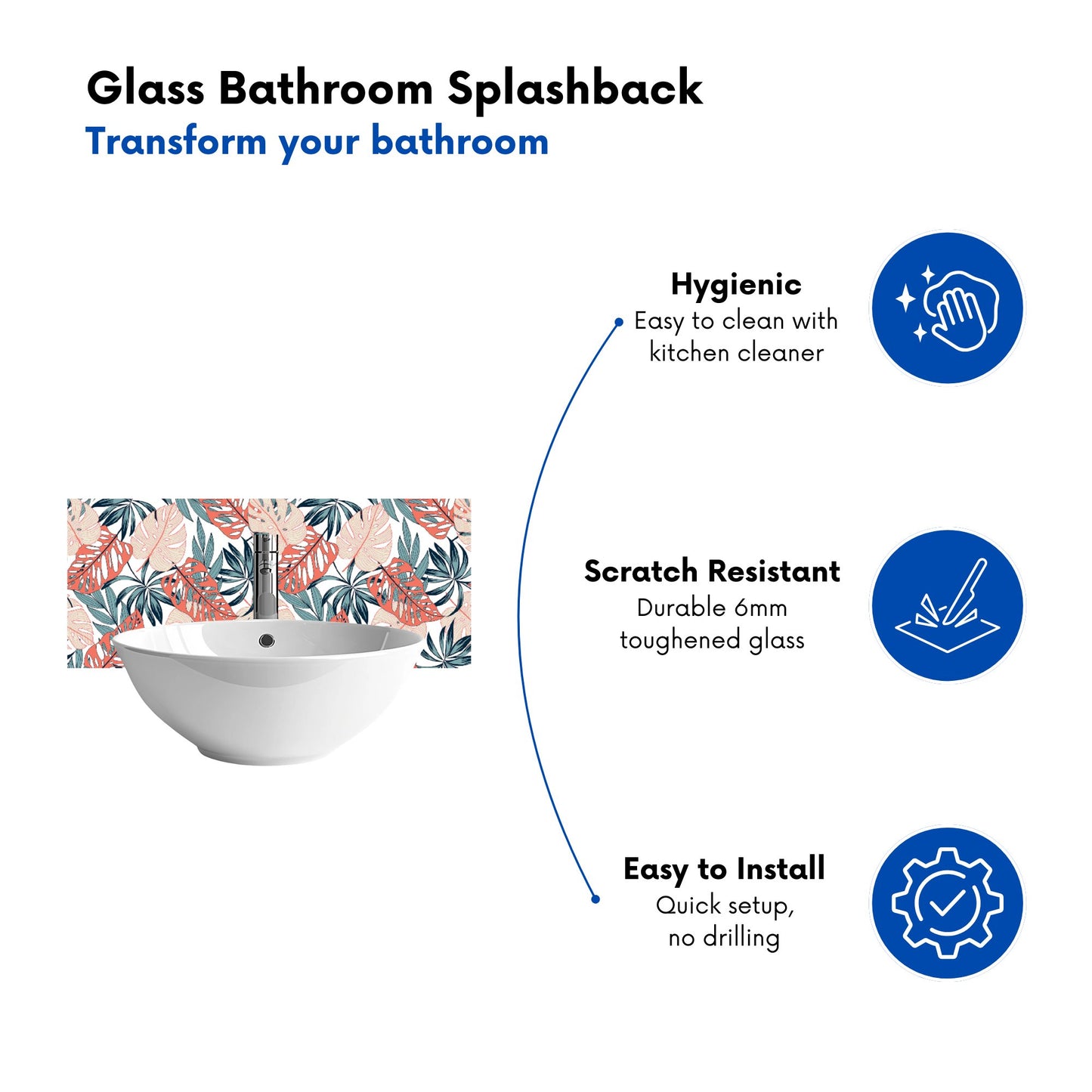 Tropical Leaf Pattern Glass Bathroom Splashback