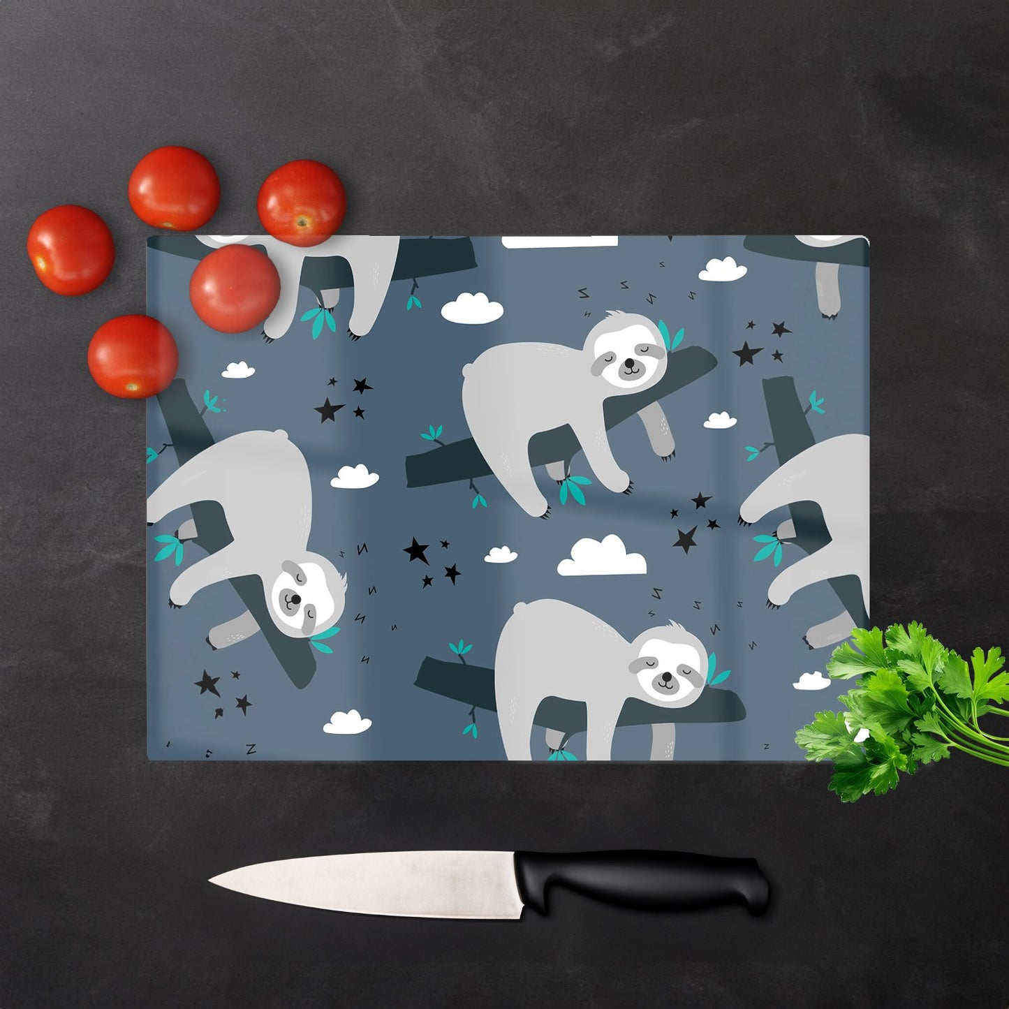 Sleeping Sloth Pattern Glass Chopping Board