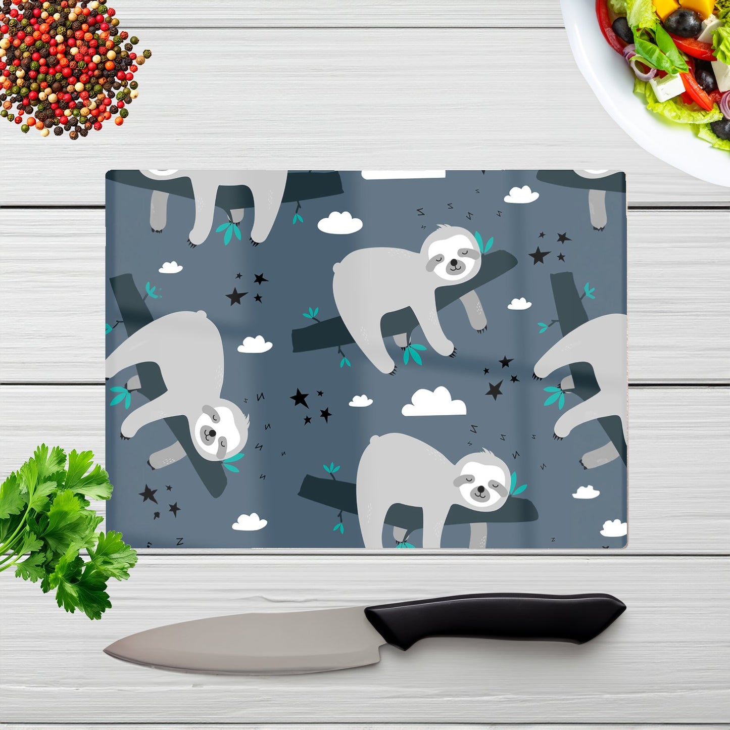 Sleeping Sloth Pattern Glass Chopping Board