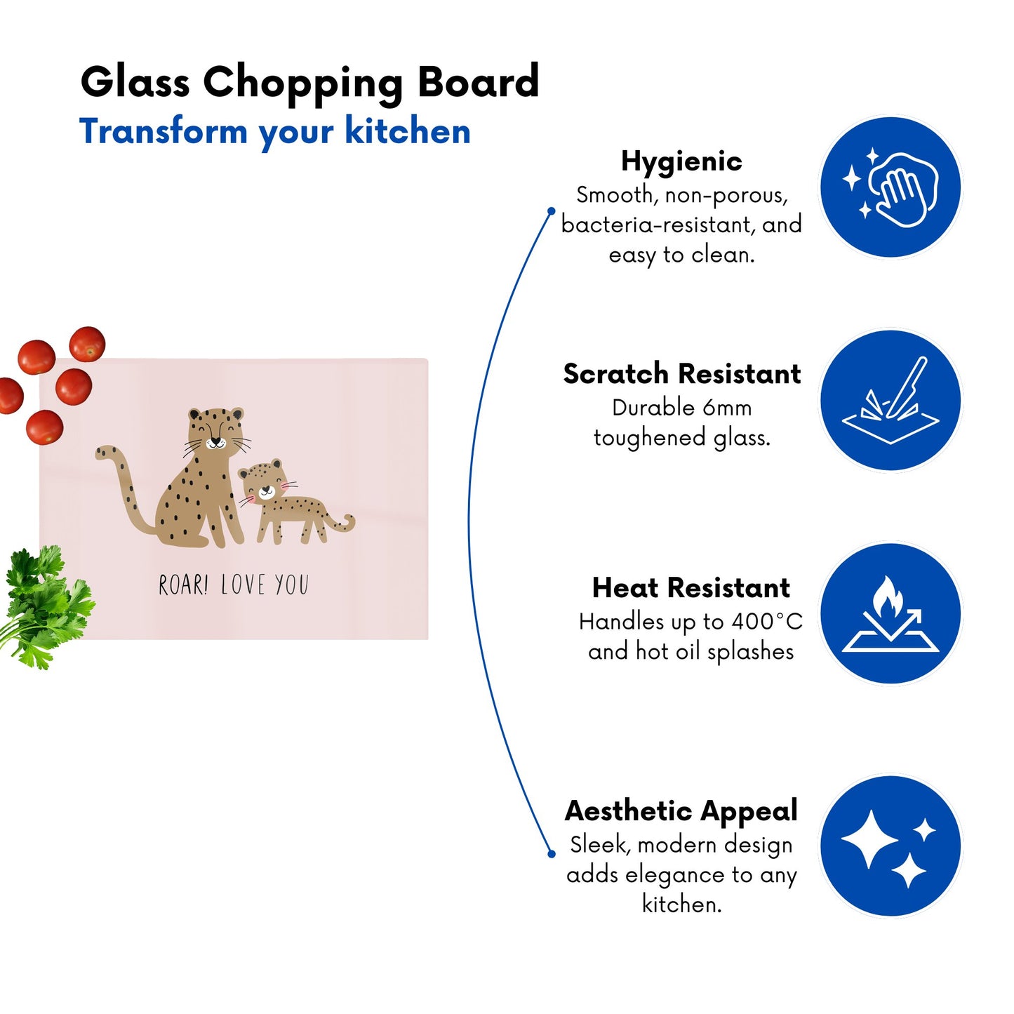 Roar Love You Glass Chopping Board