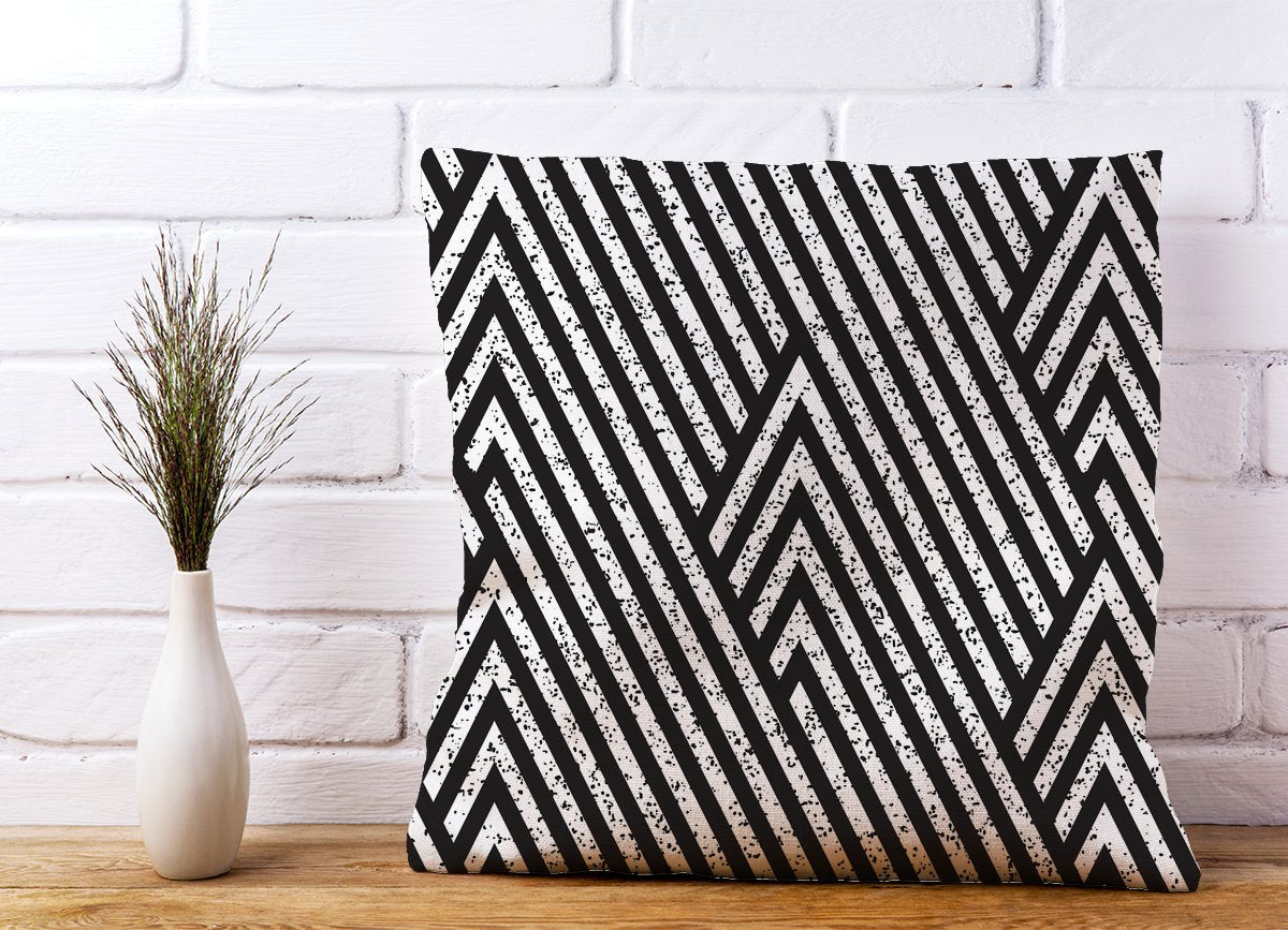 Oblique Black Grunge Pattern Cushions