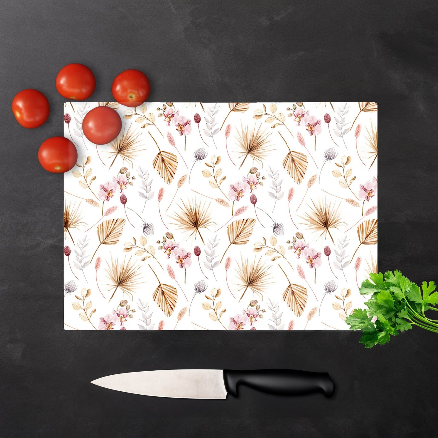 Watercolour Orchids Glass Chopping Board