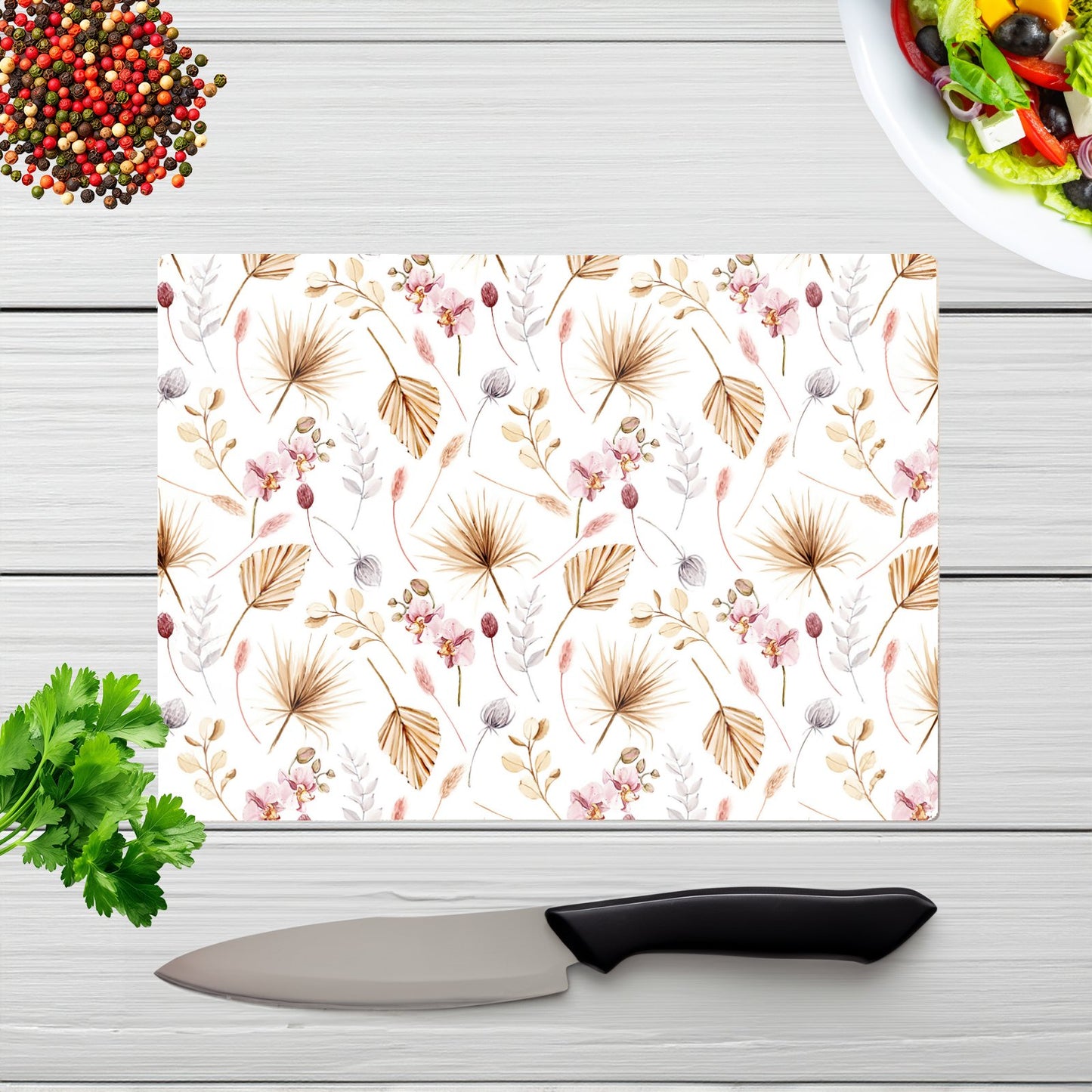 Watercolour Orchids Glass Chopping Board