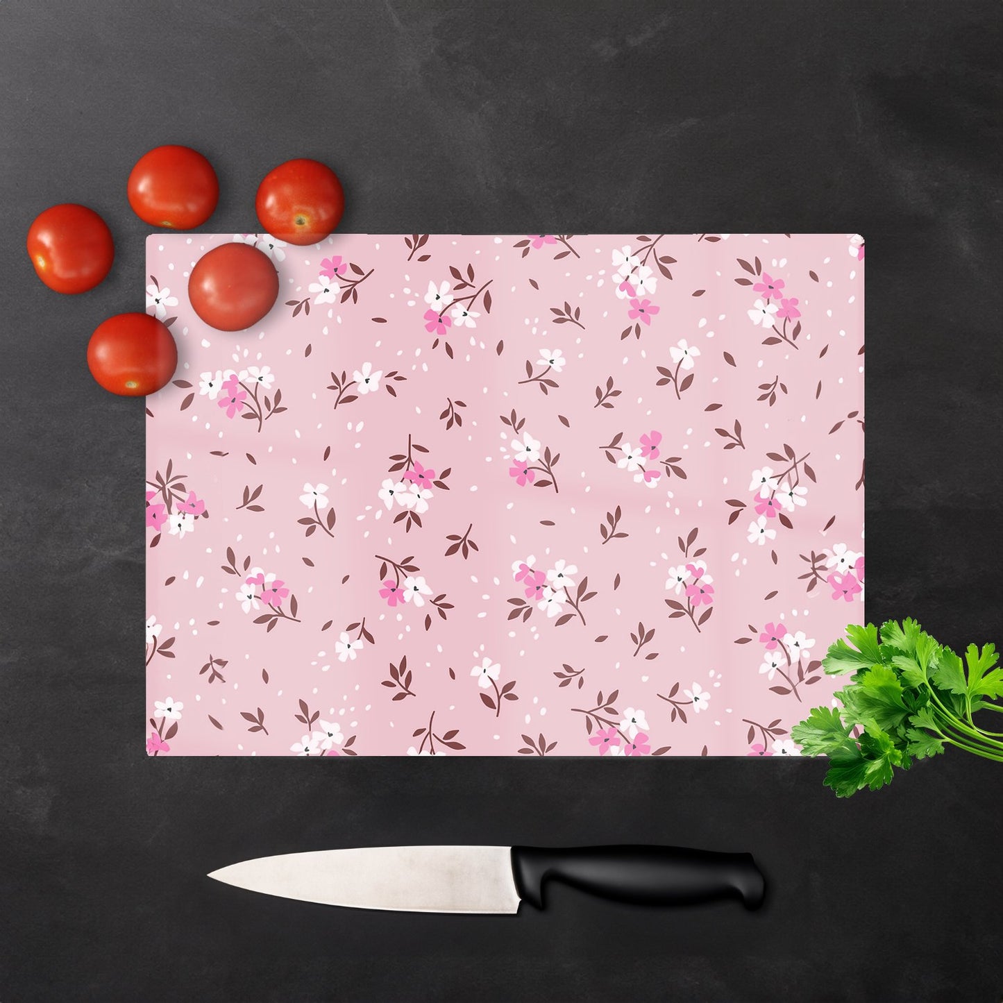 Pretty Pink Flower Pattern Glass Chopping Board
