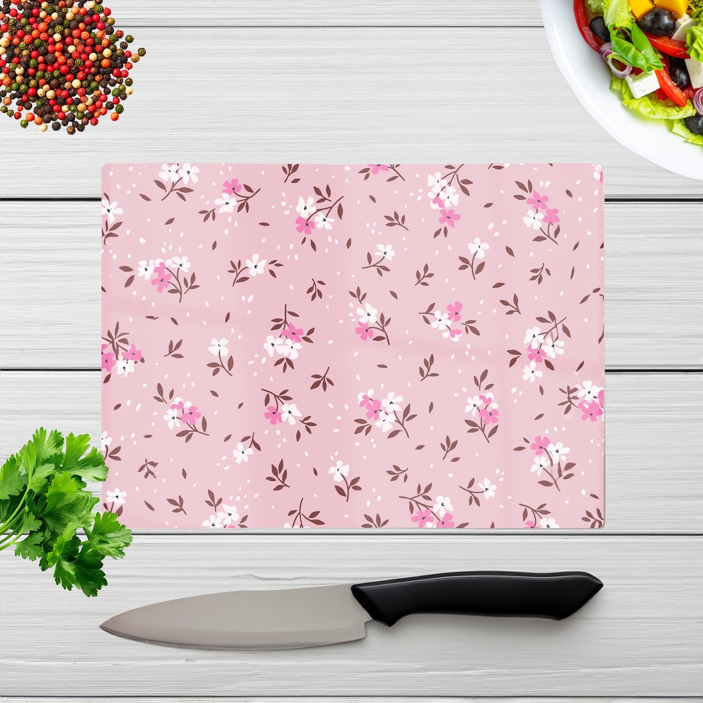 Pretty Pink Flower Pattern Glass Chopping Board