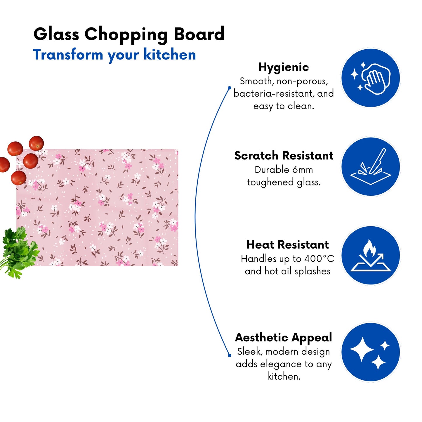 Pretty Pink Flower Pattern Glass Chopping Board