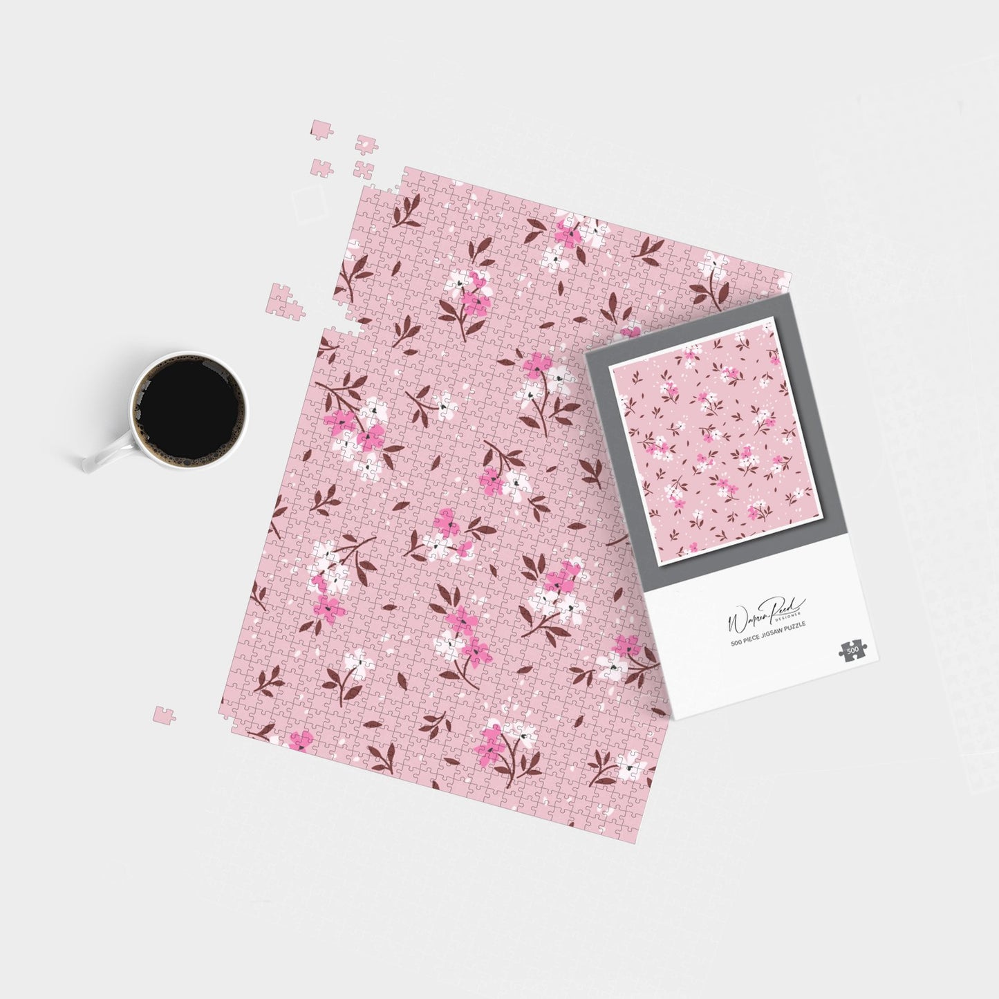 Pretty Pink Flower Pattern Jigsaw Puzzle
