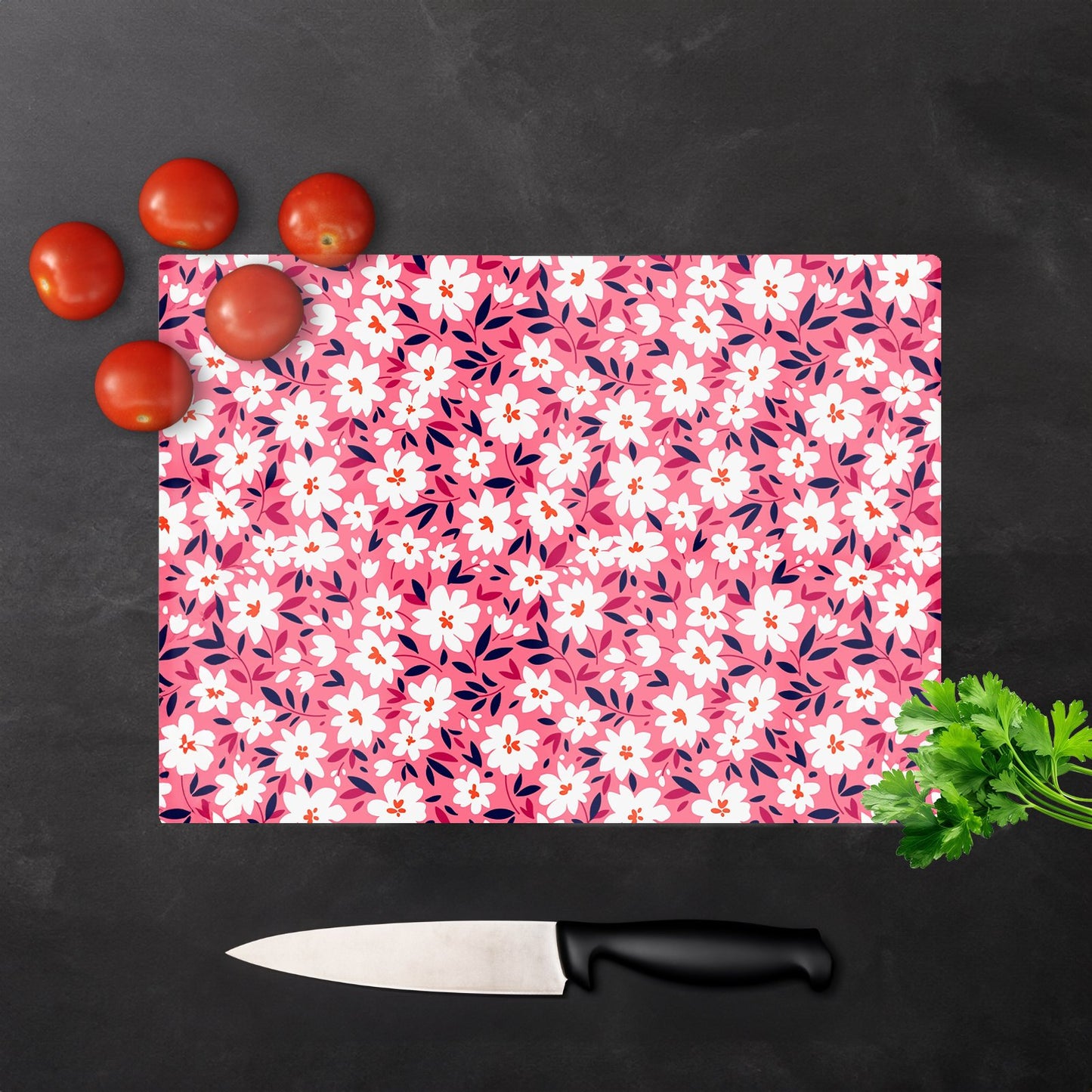Small Cute White Flower Pattern Glass Chopping Board