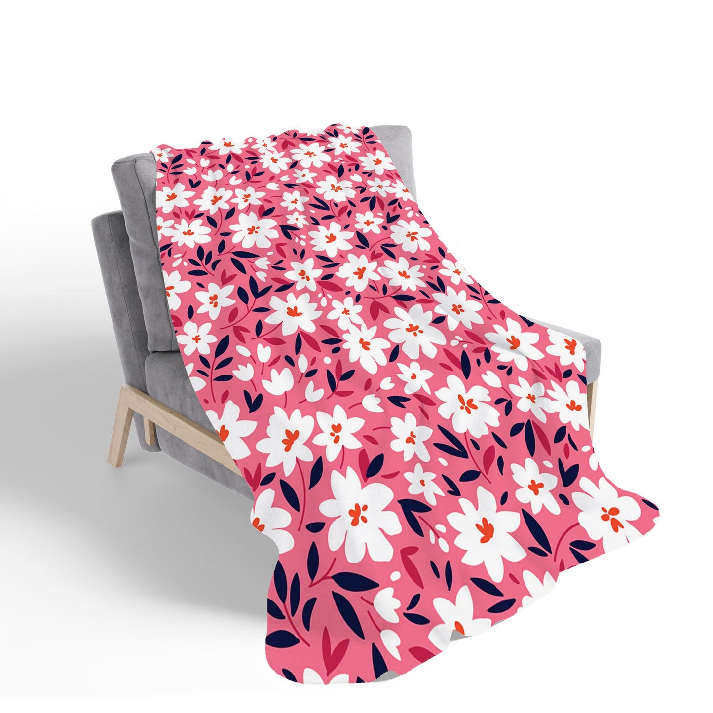 Small Cute White Flower Pattern Sherpa Blanket
