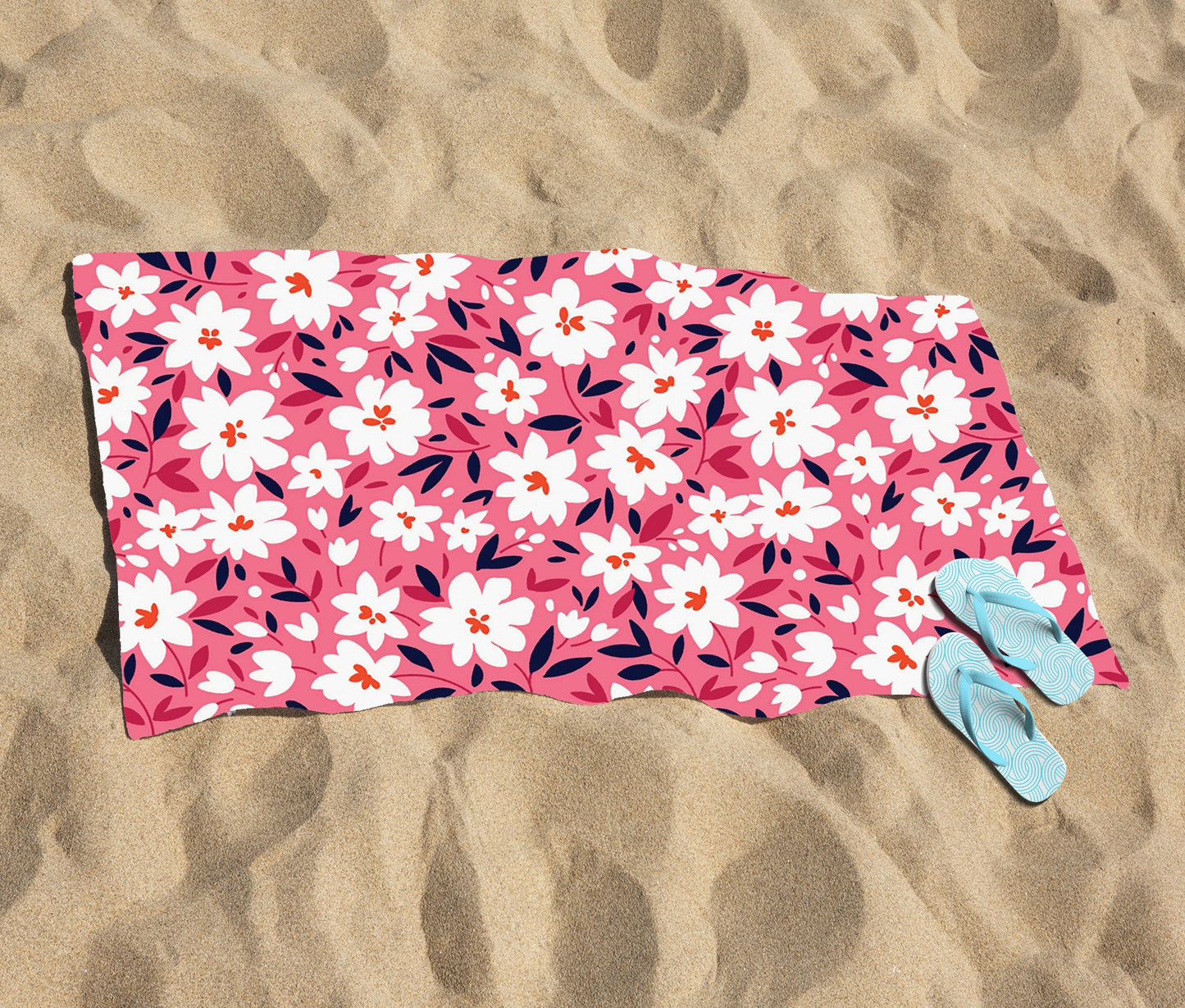 Small Cute White Flower Pattern Beach Towel