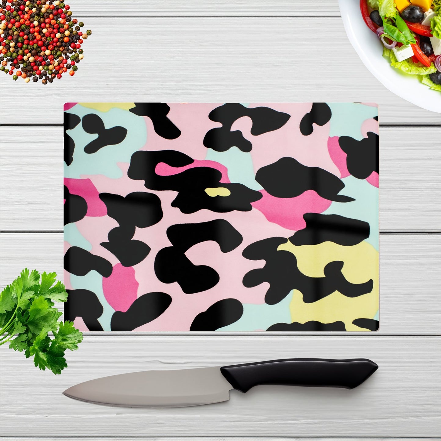 Colourful Leopard Print Glass Chopping Board