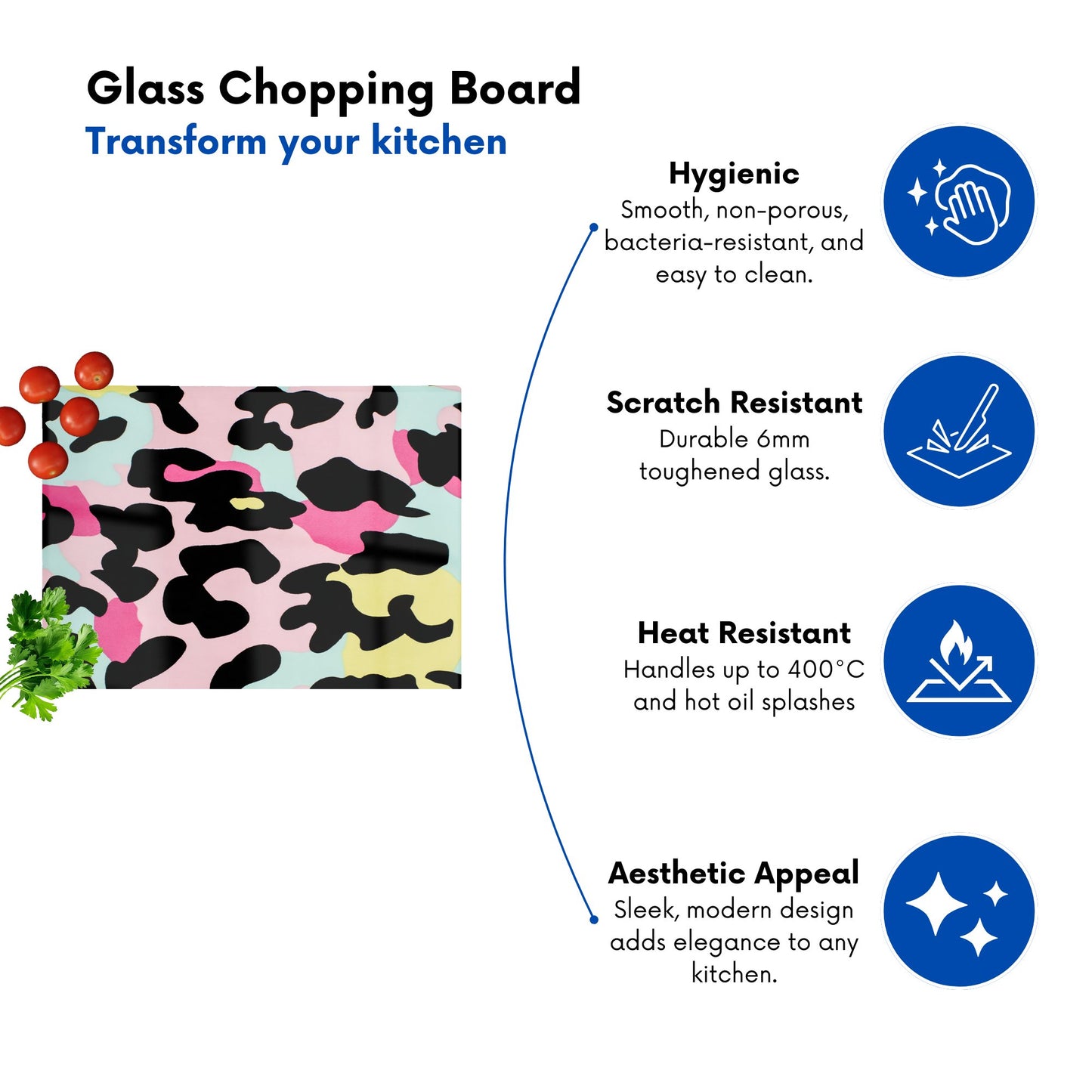 Colourful Leopard Print Glass Chopping Board