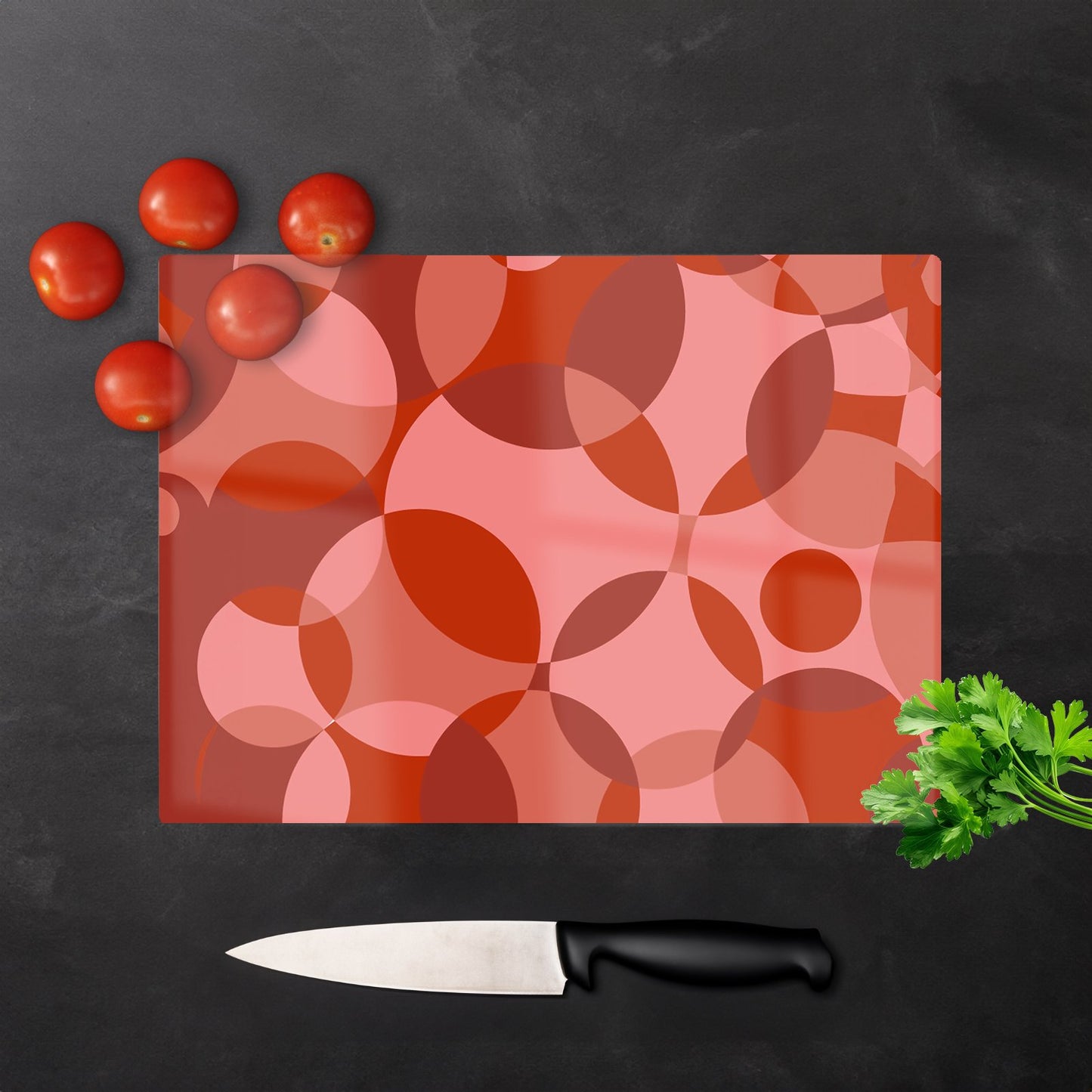 Red Circle Pattern Glass Chopping Board