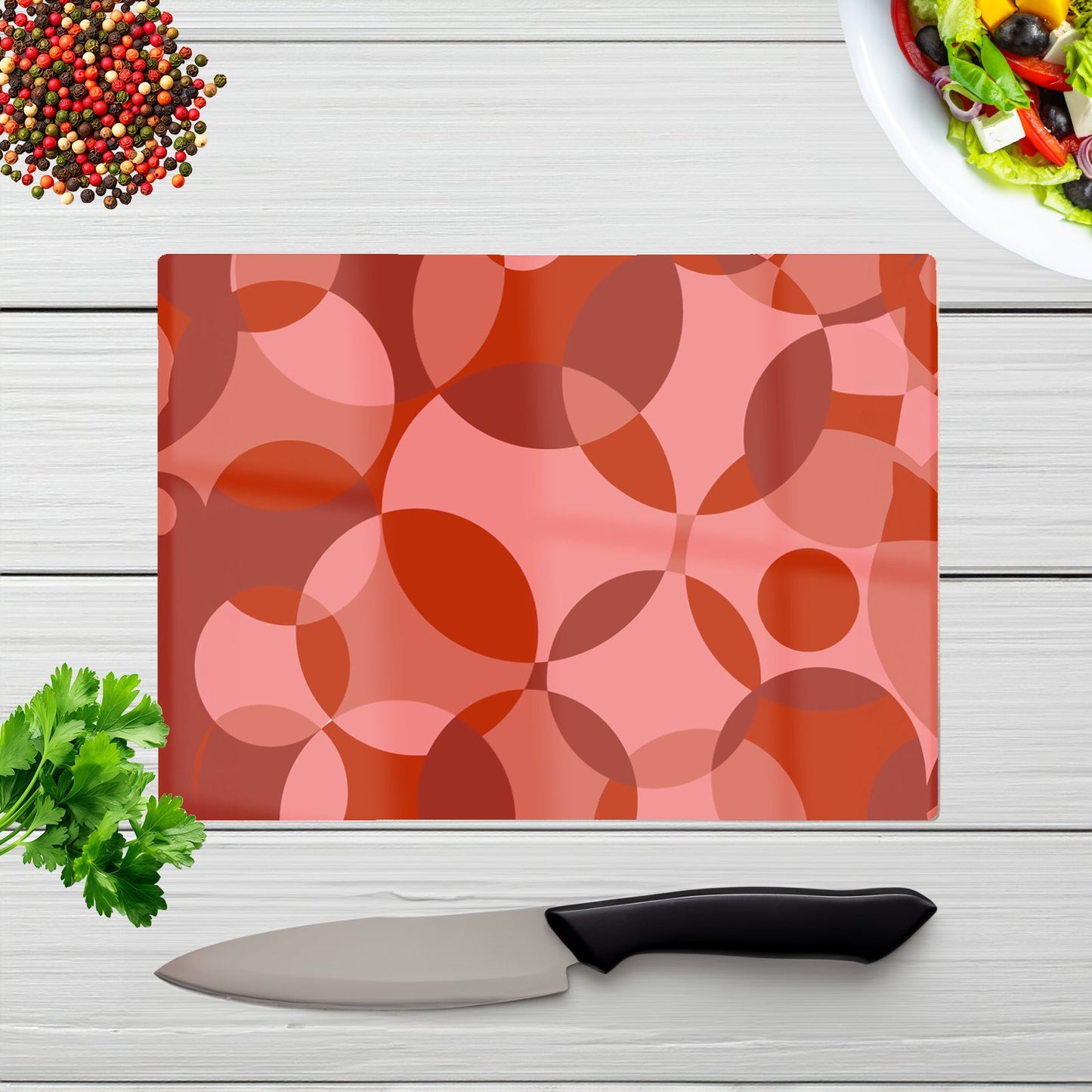 Red Circle Pattern Glass Chopping Board