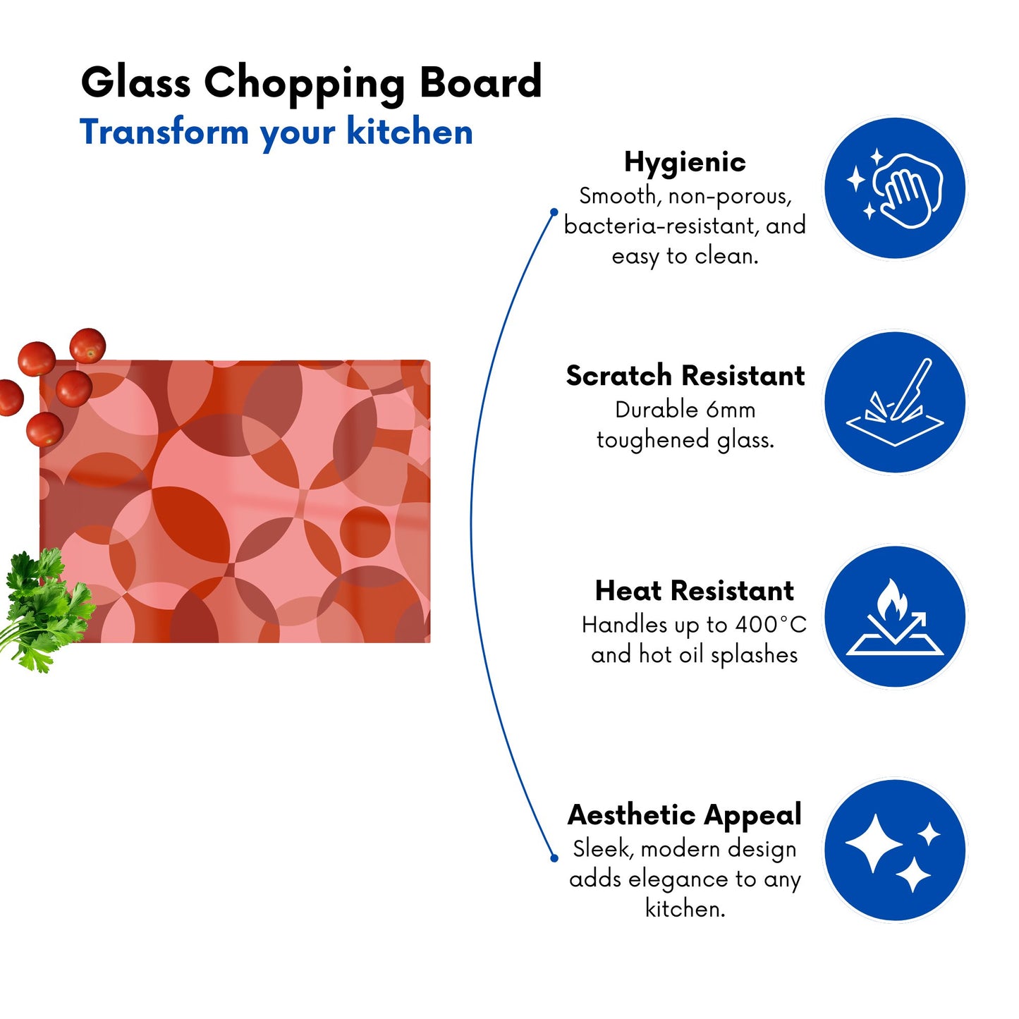 Red Circle Pattern Glass Chopping Board