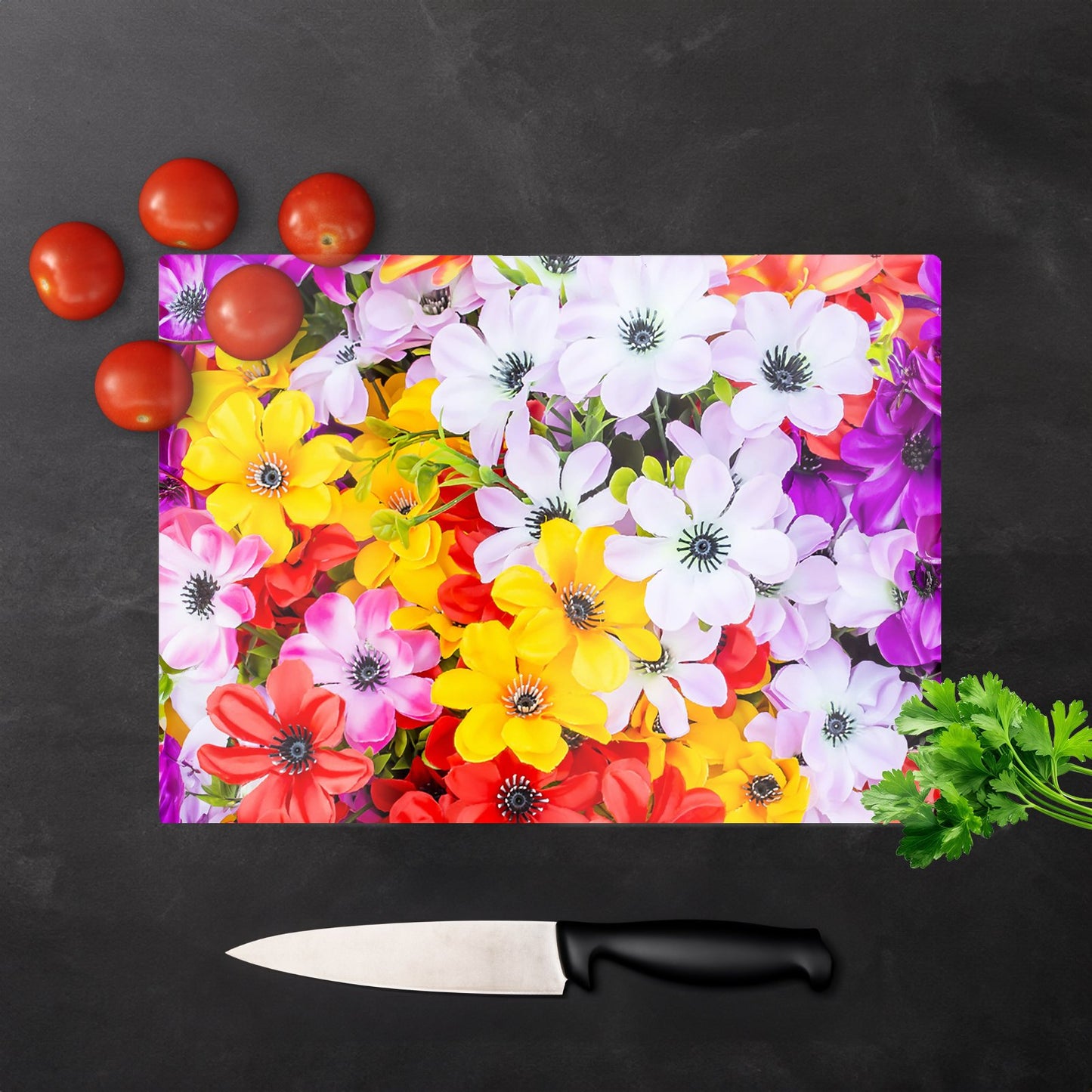 Spring Flowers Glass Chopping Board