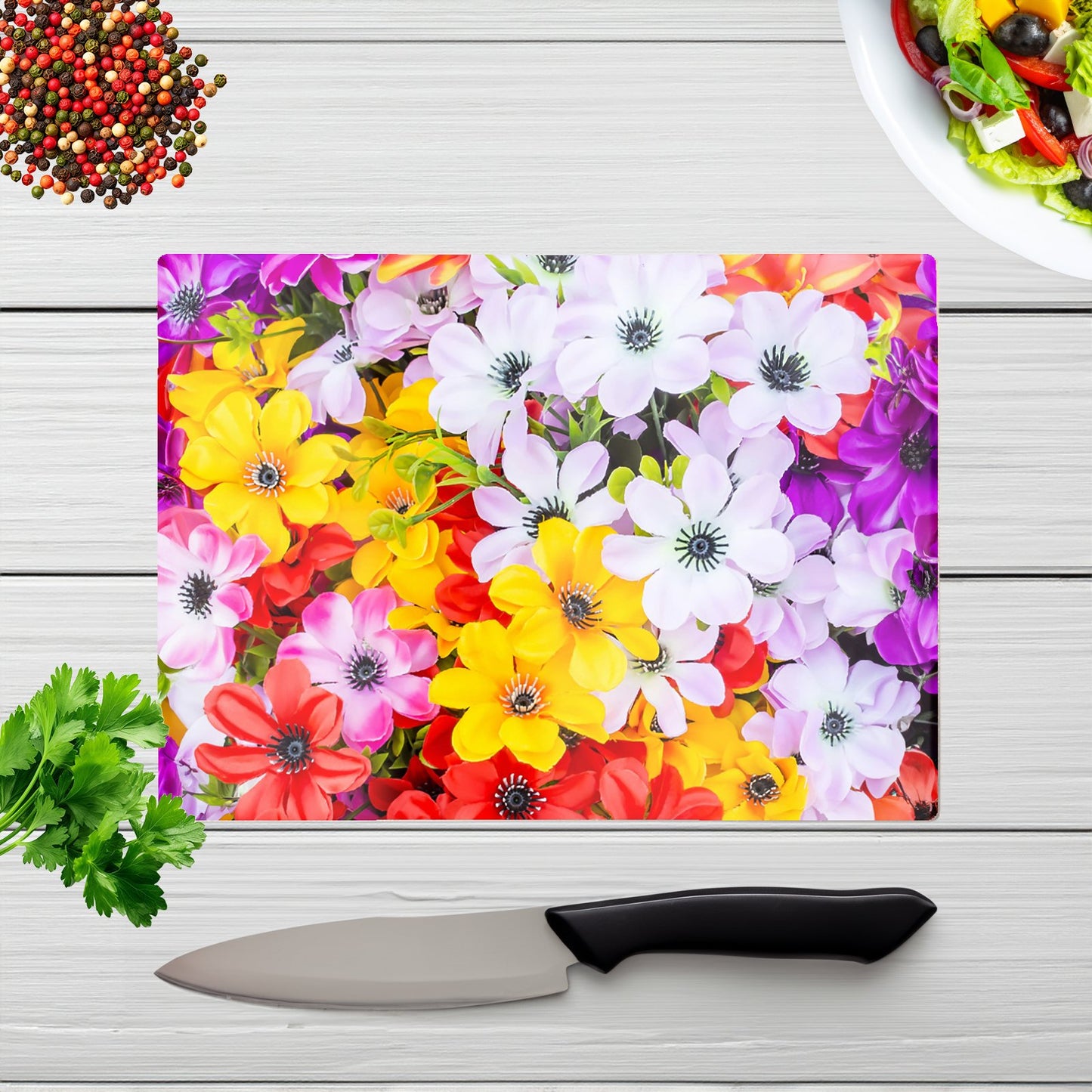 Spring Flowers Glass Chopping Board