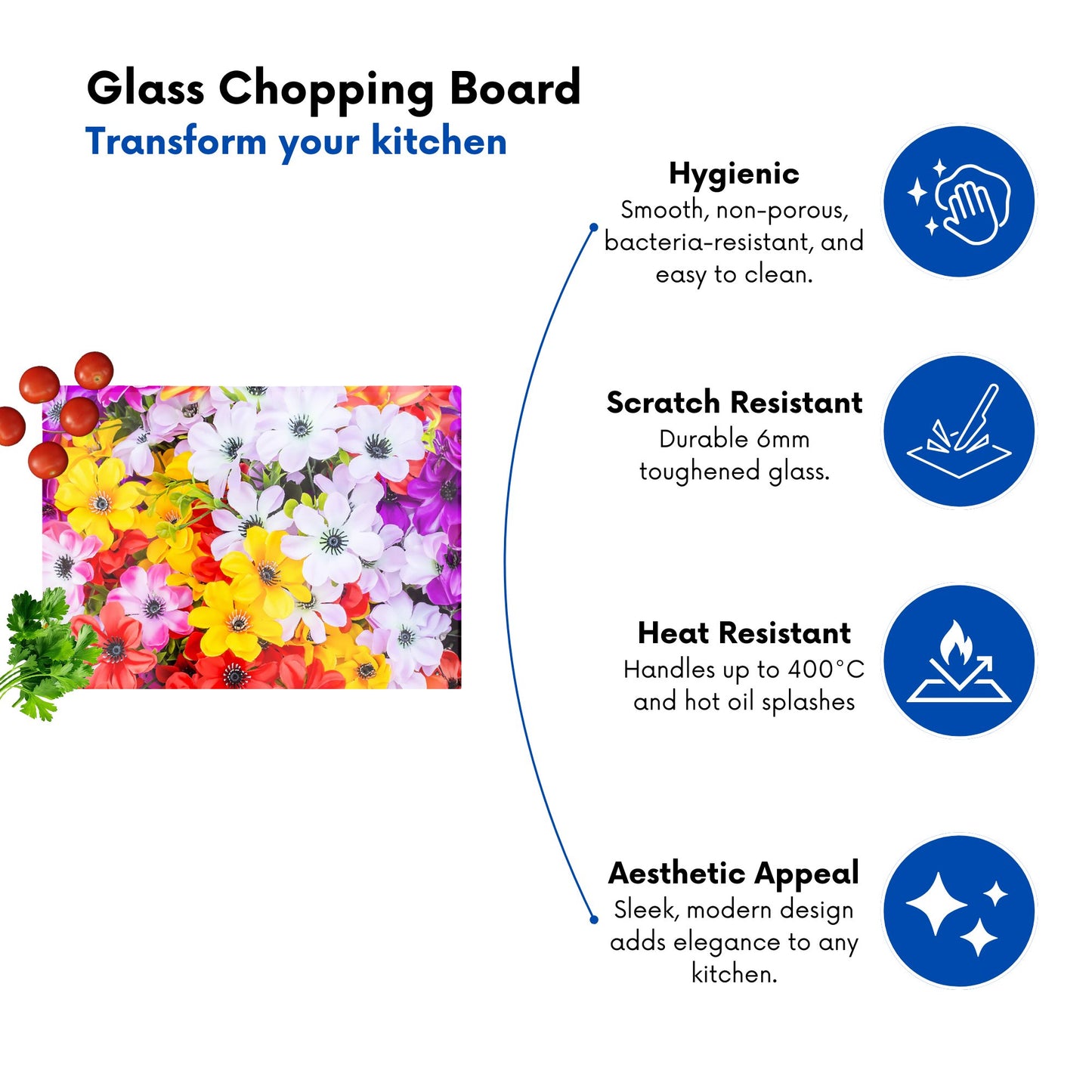 Spring Flowers Glass Chopping Board