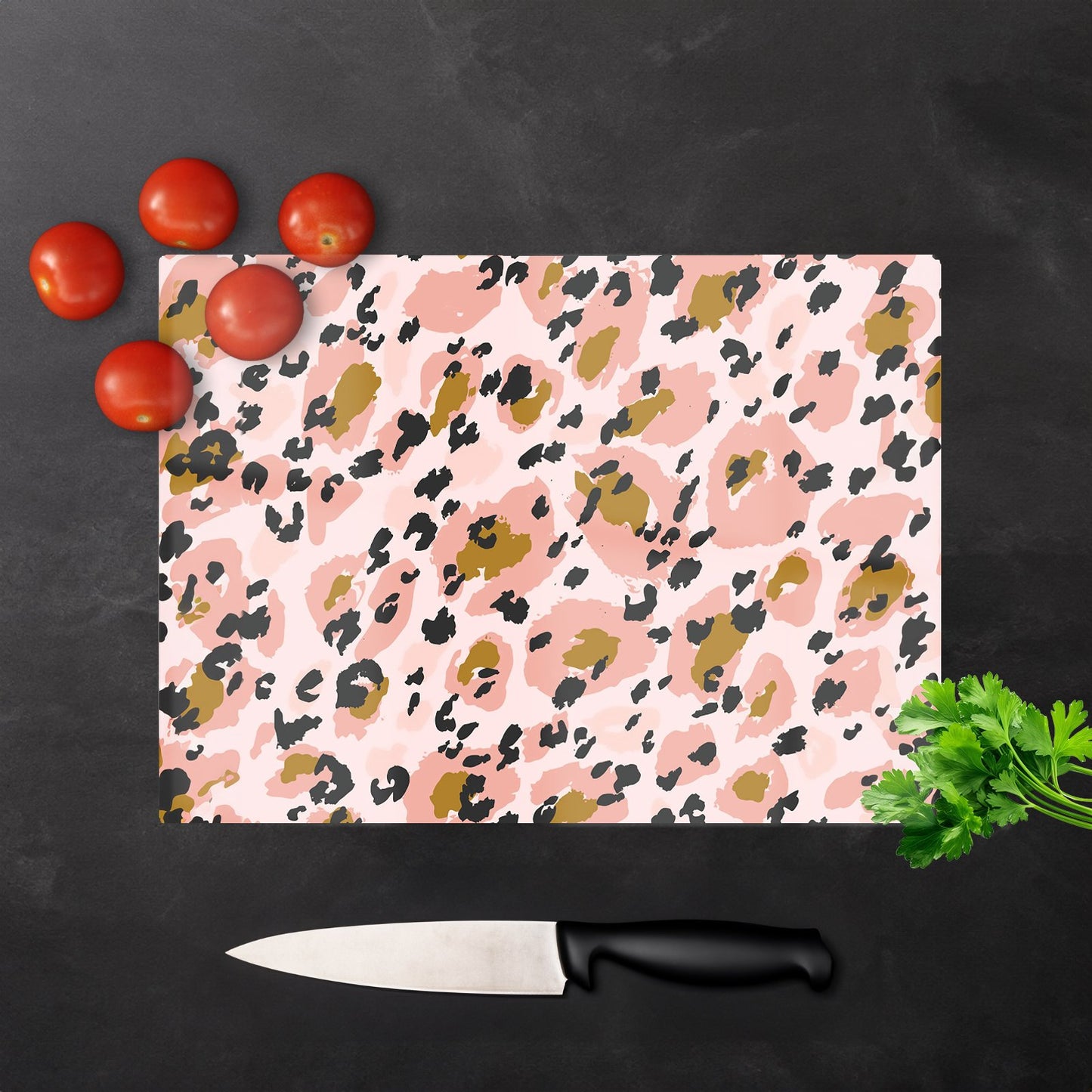 Hand Drawn Pink Leopard Print Glass Chopping Board
